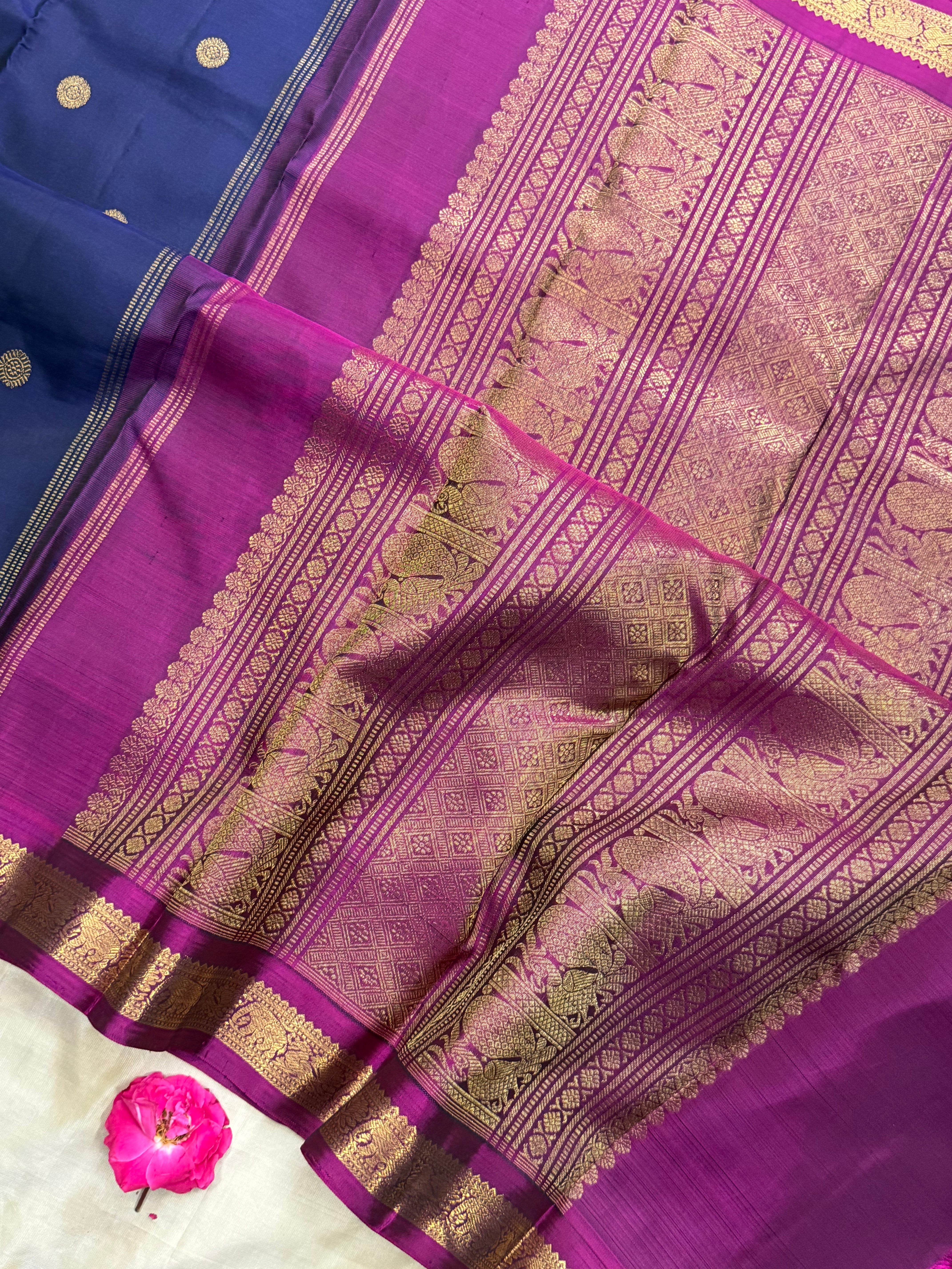 Dark blue  small border pure Zari Kanjipuram silk CLSA9774