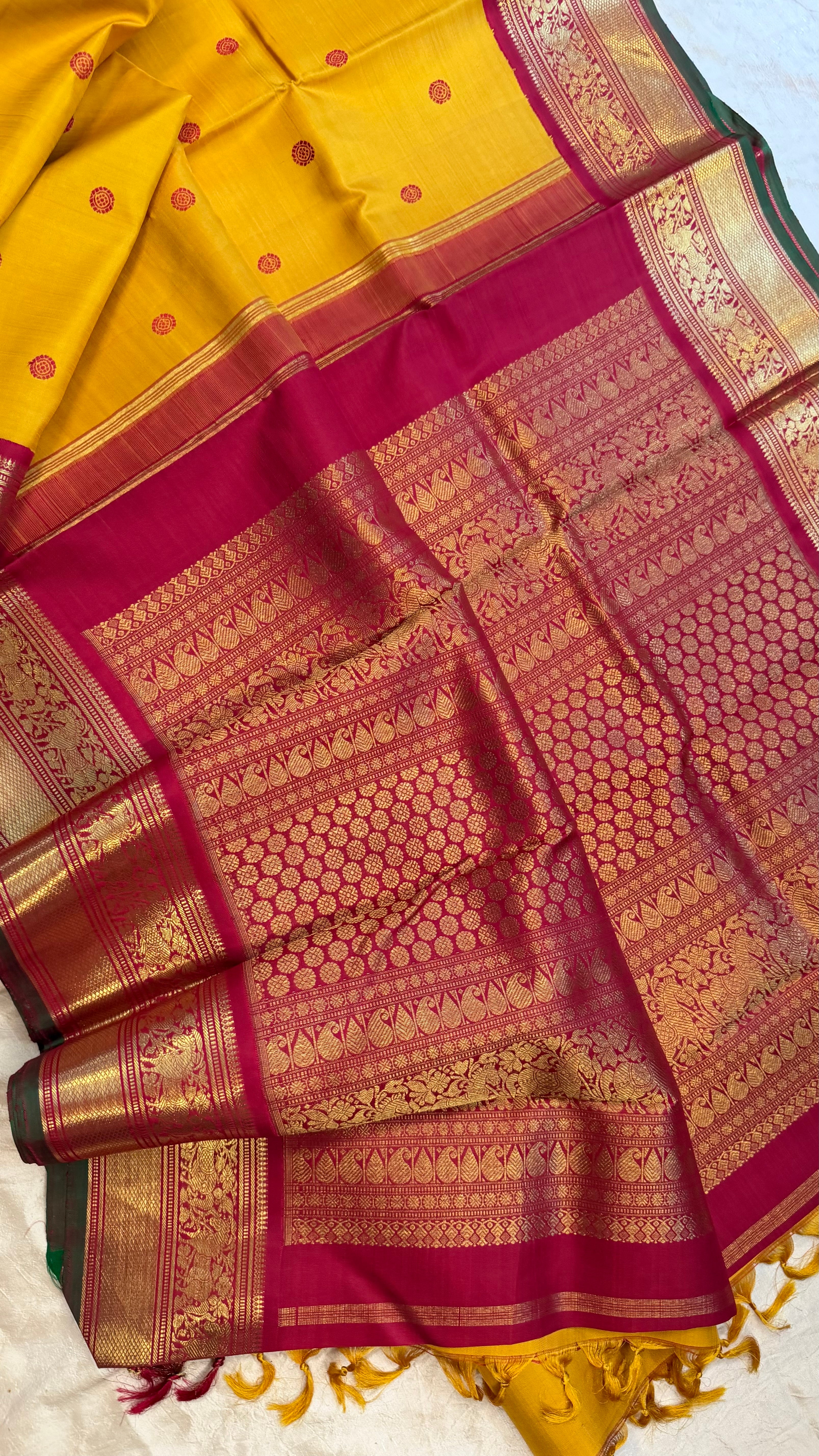 Mustard yellow Korvai Kanjipuram silk
