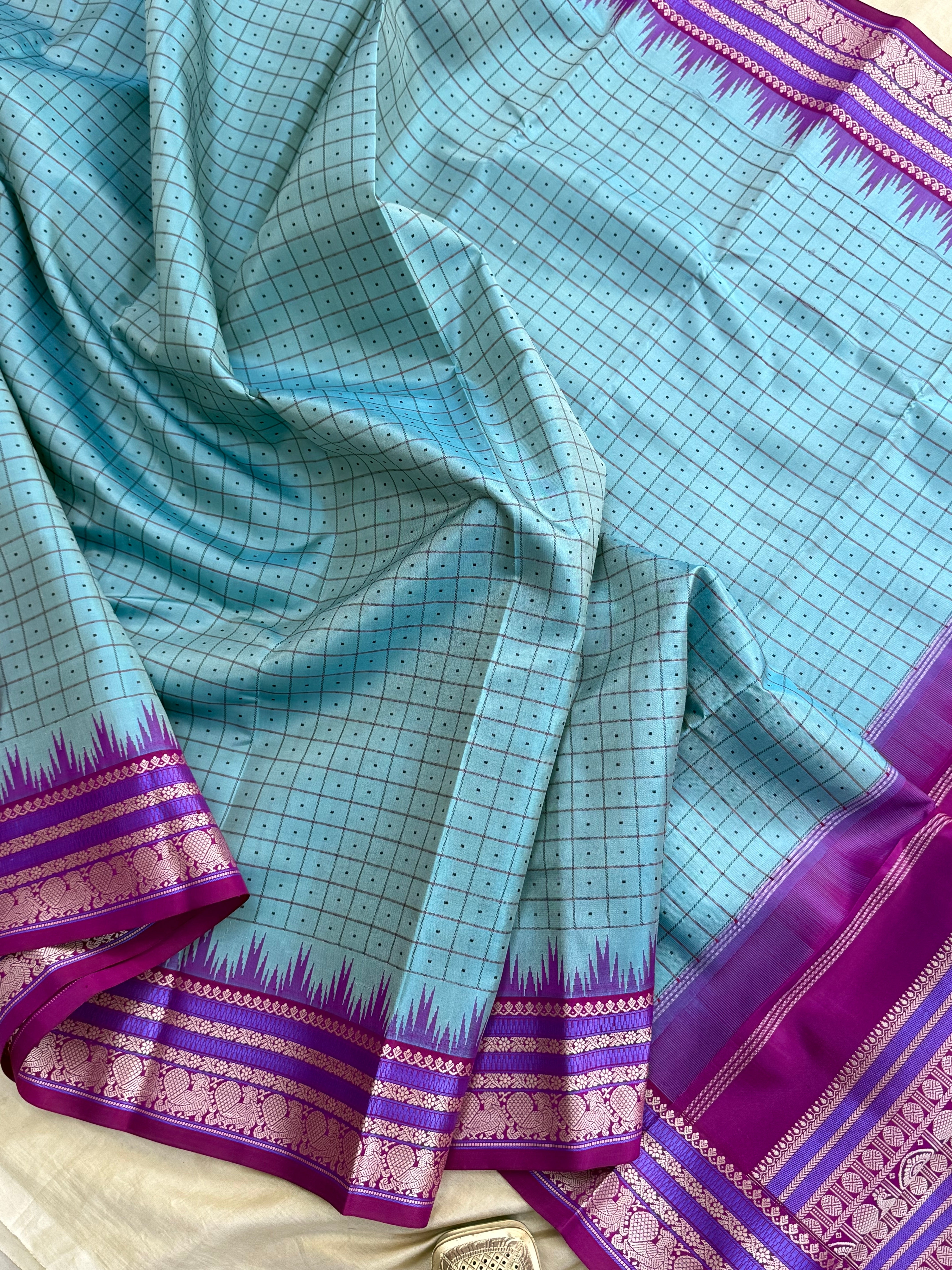 Blue Laksham Butta with temple border/special edition CLSA10478