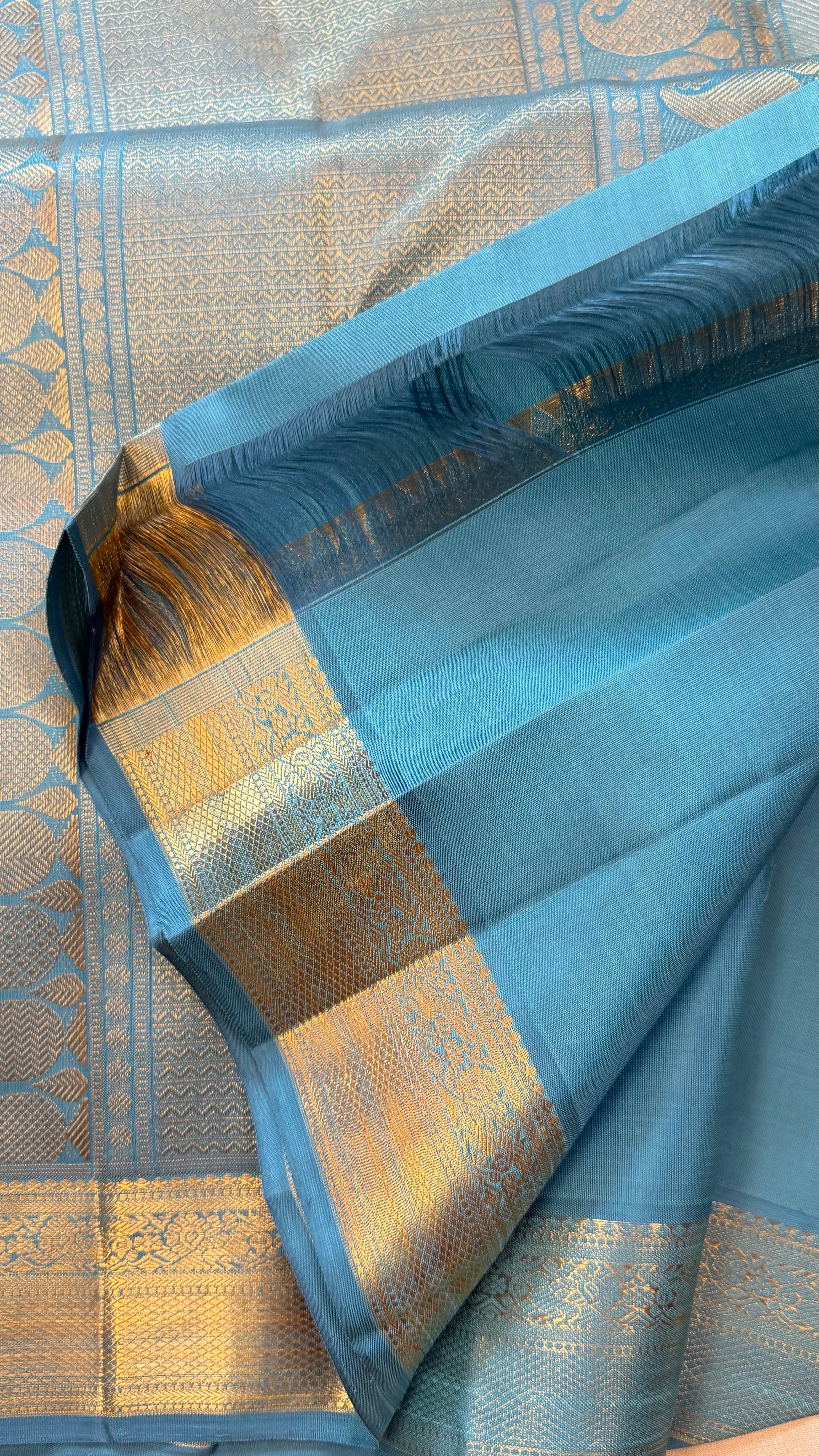 Sky blue annam and chakram butta/ Kanjipuram Silk