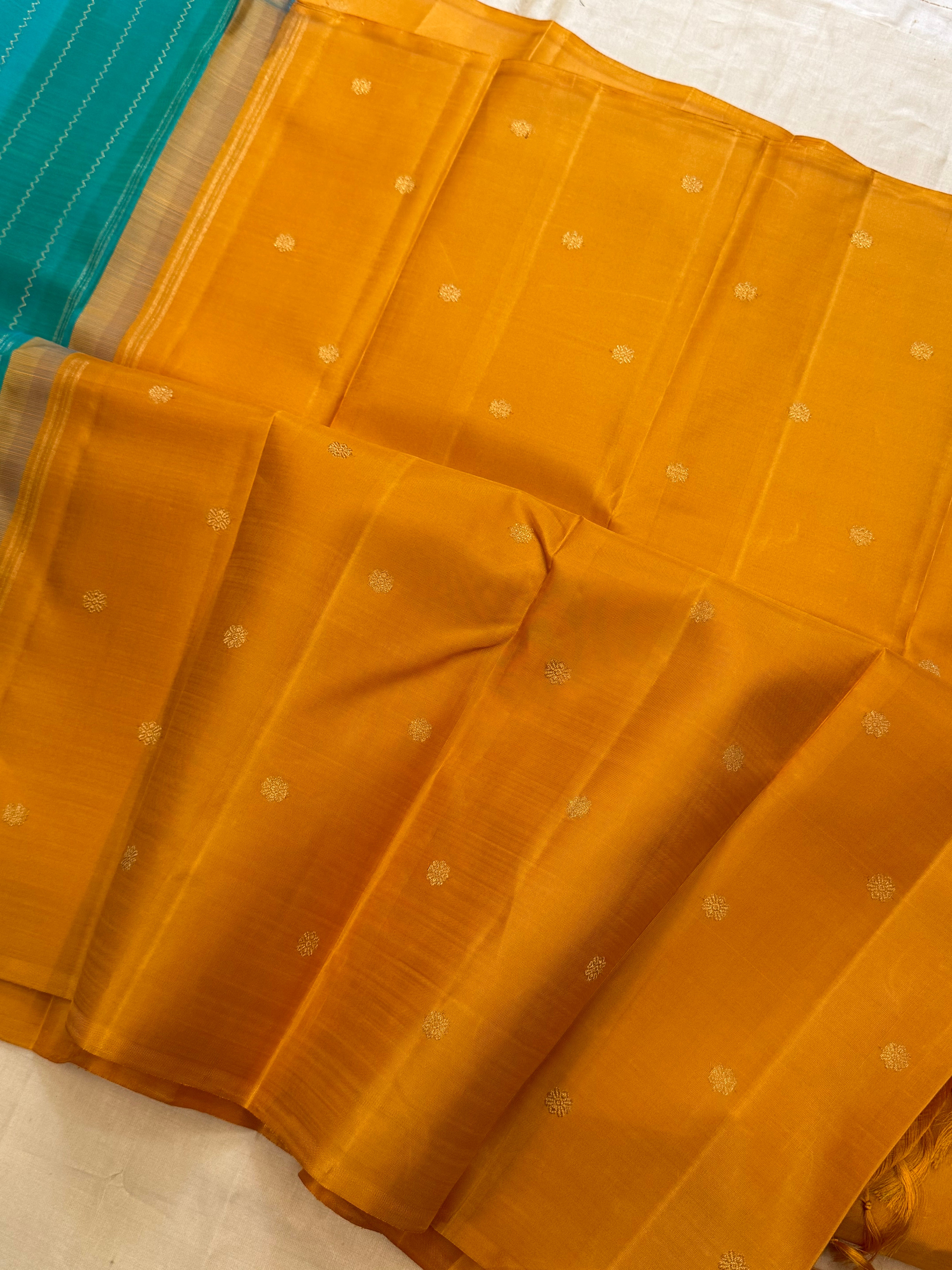 Partly pallu yellow and turquoise blue/ kanjipuram silk