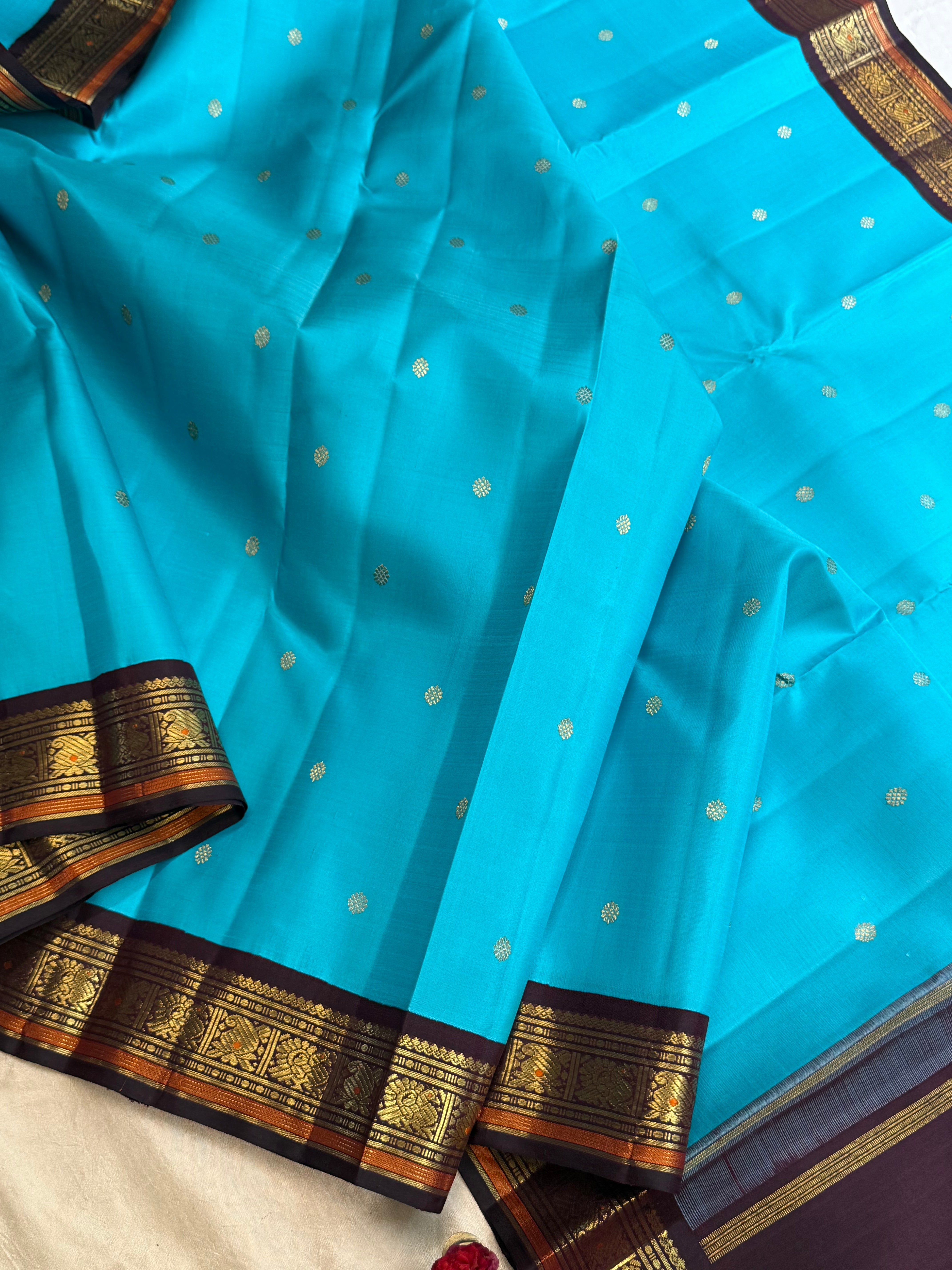 Aqua blue and brown kai korvai/ Kanjipuram silk