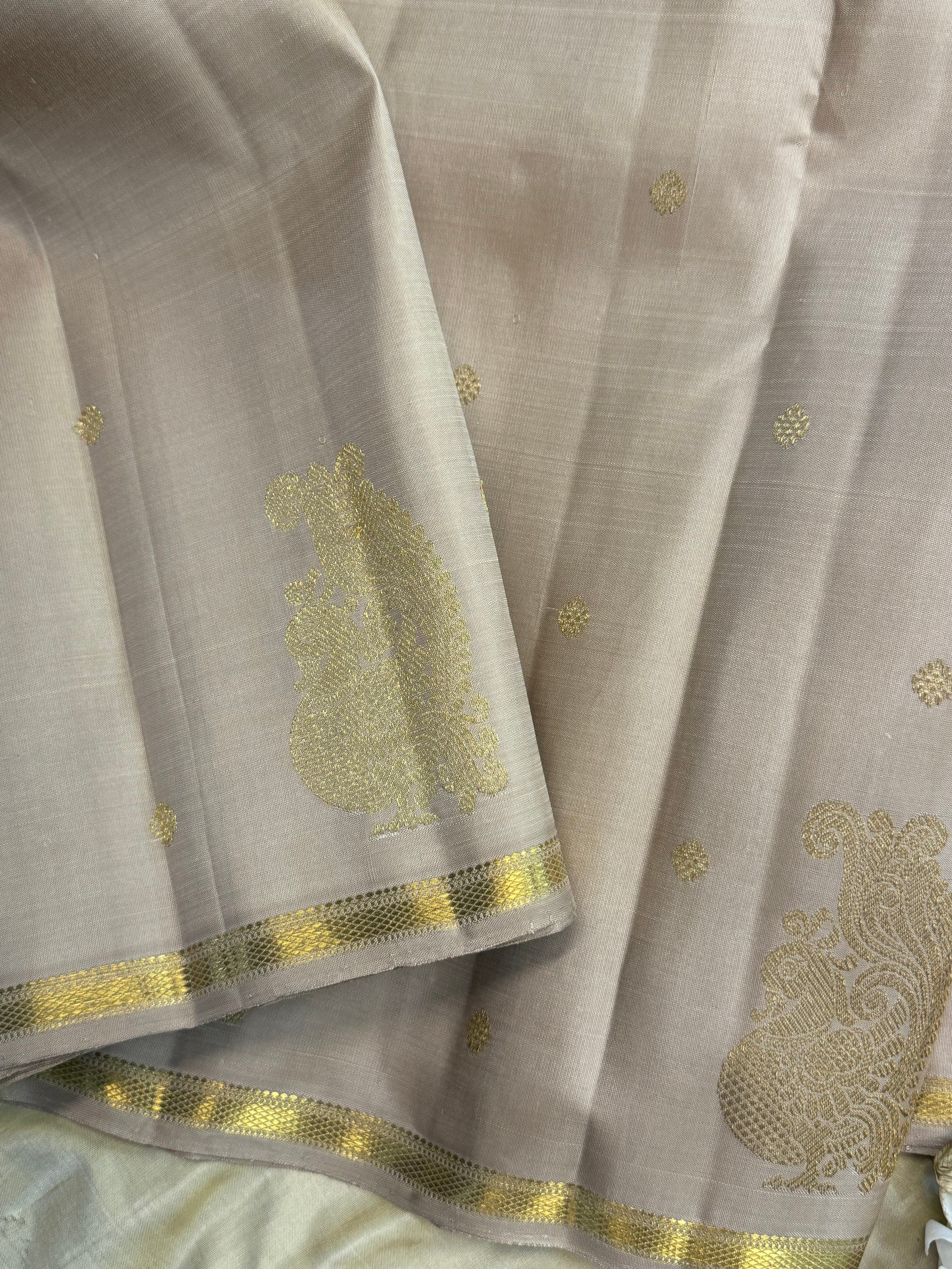Beige bettu butta and purple/ Kanjipuram silk