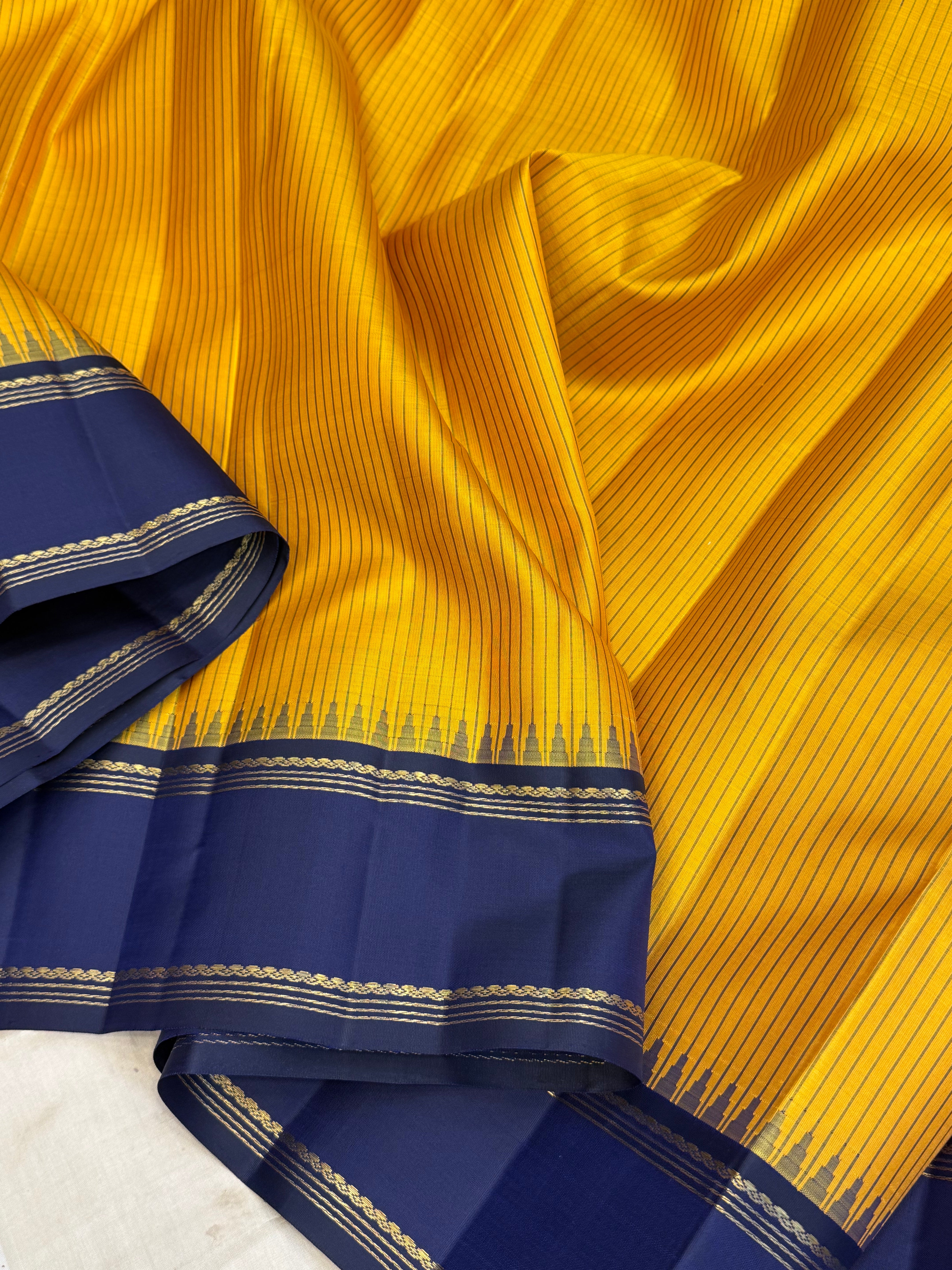 Mustard yellow thread lines with retta pet border/ kanjipuram silk CLSA10774