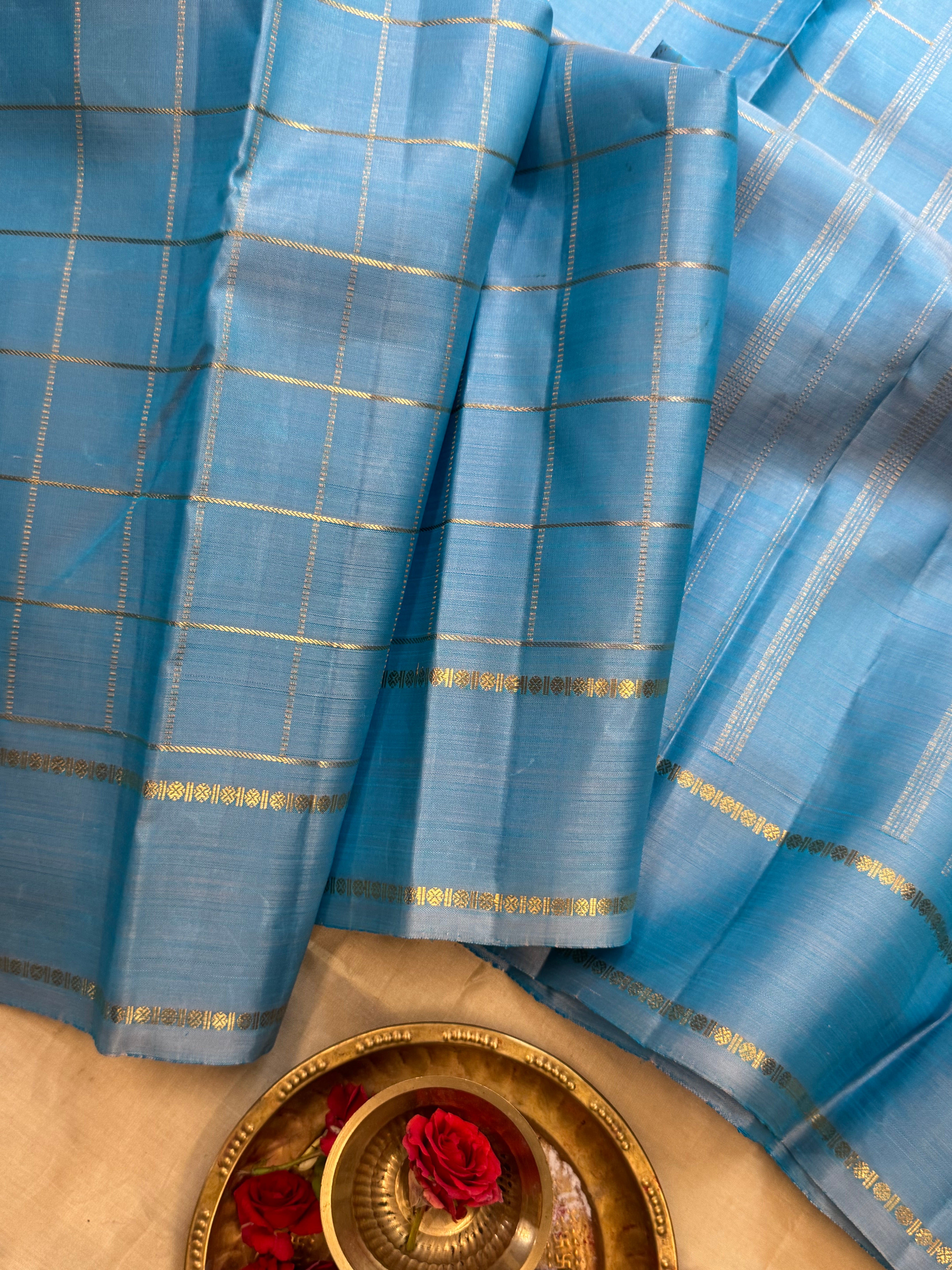 Powder blue zari kattam/ Bridal edit kanjipuram silk