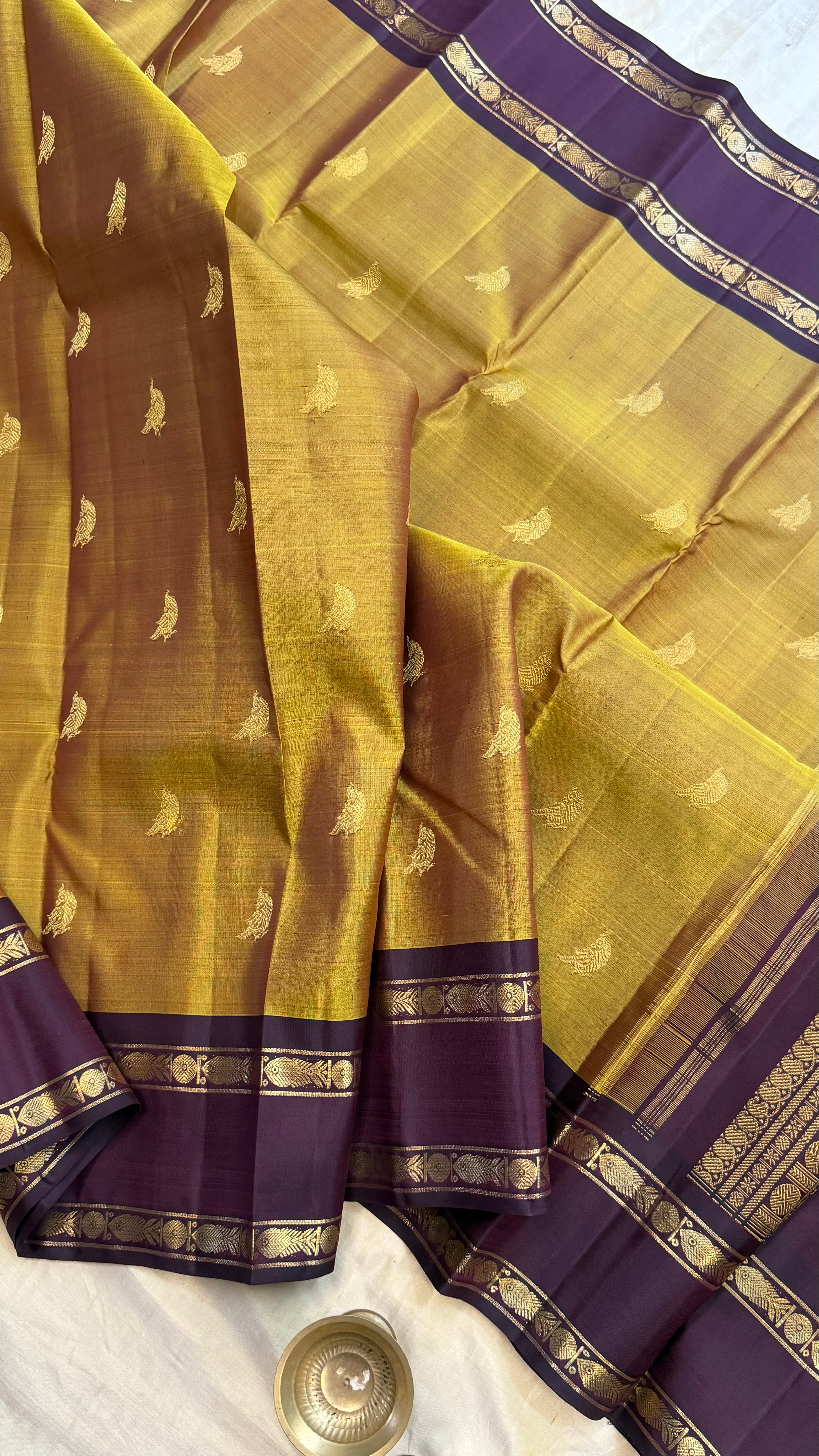 honey colour double pet/ Kanjipuram silk