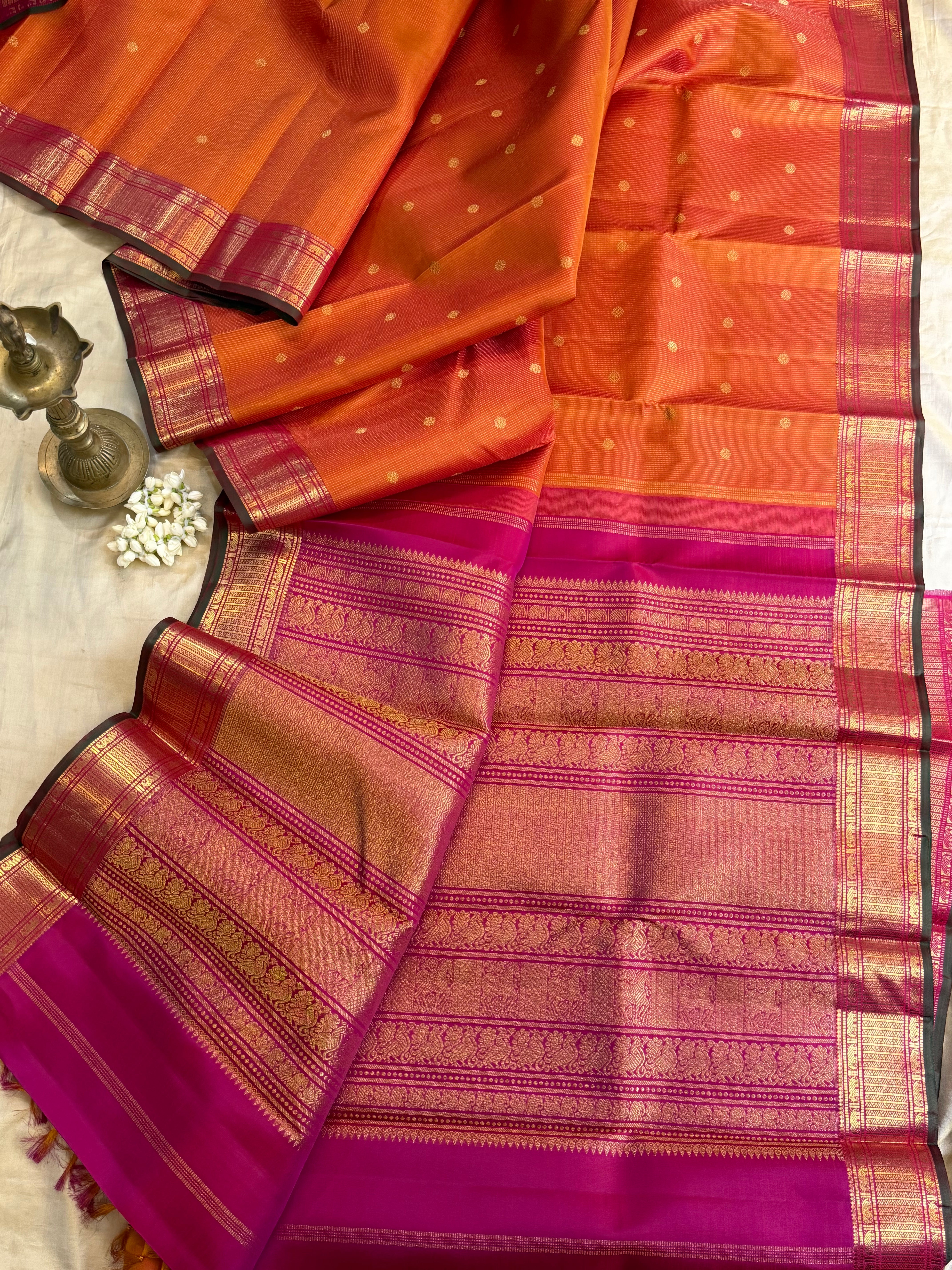 Heirloom oosivanam Simha colour Kanjipuram silk saree