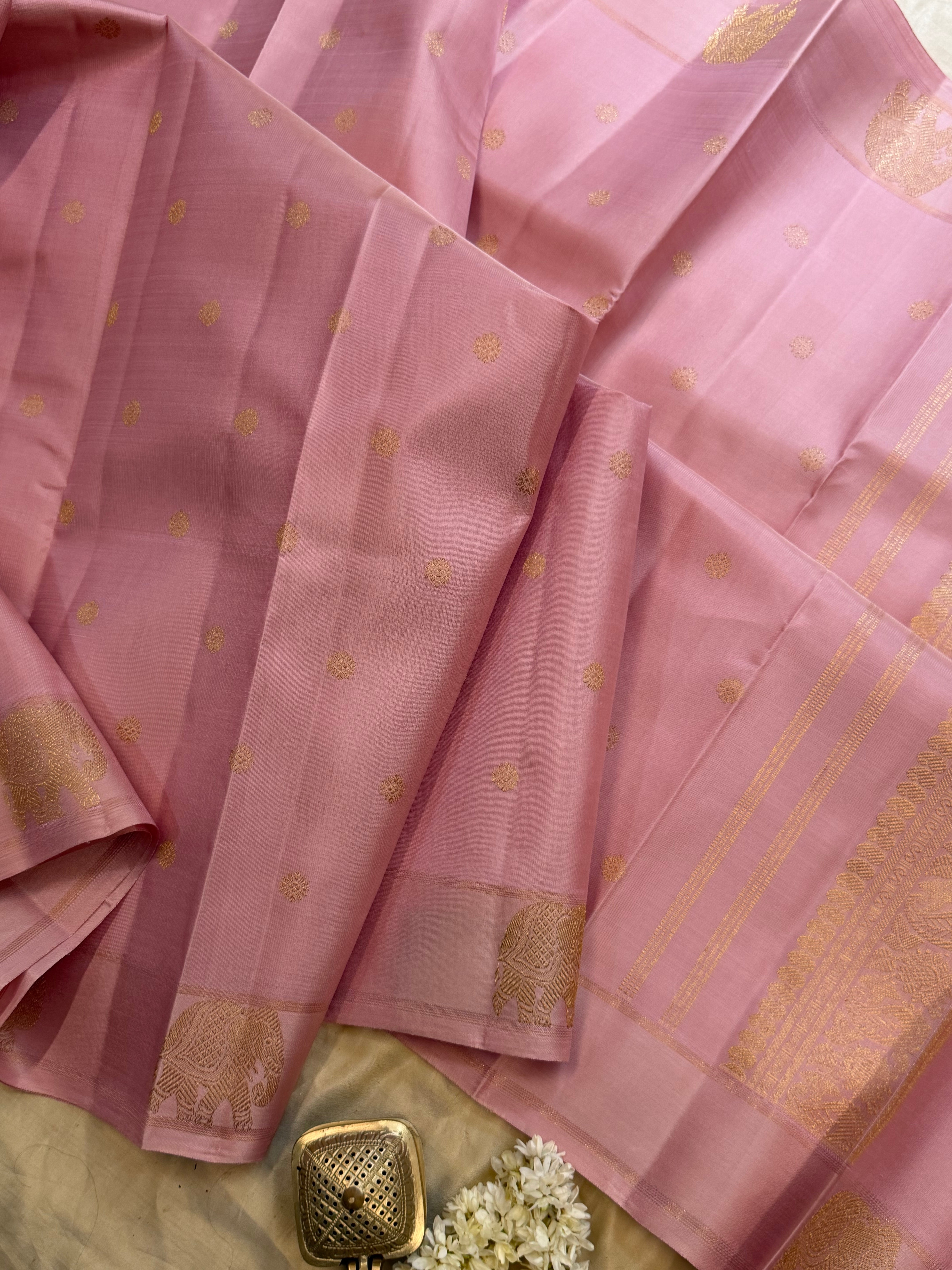 Light baby pink yaanai pet pure Kanjipuram silk CL10148