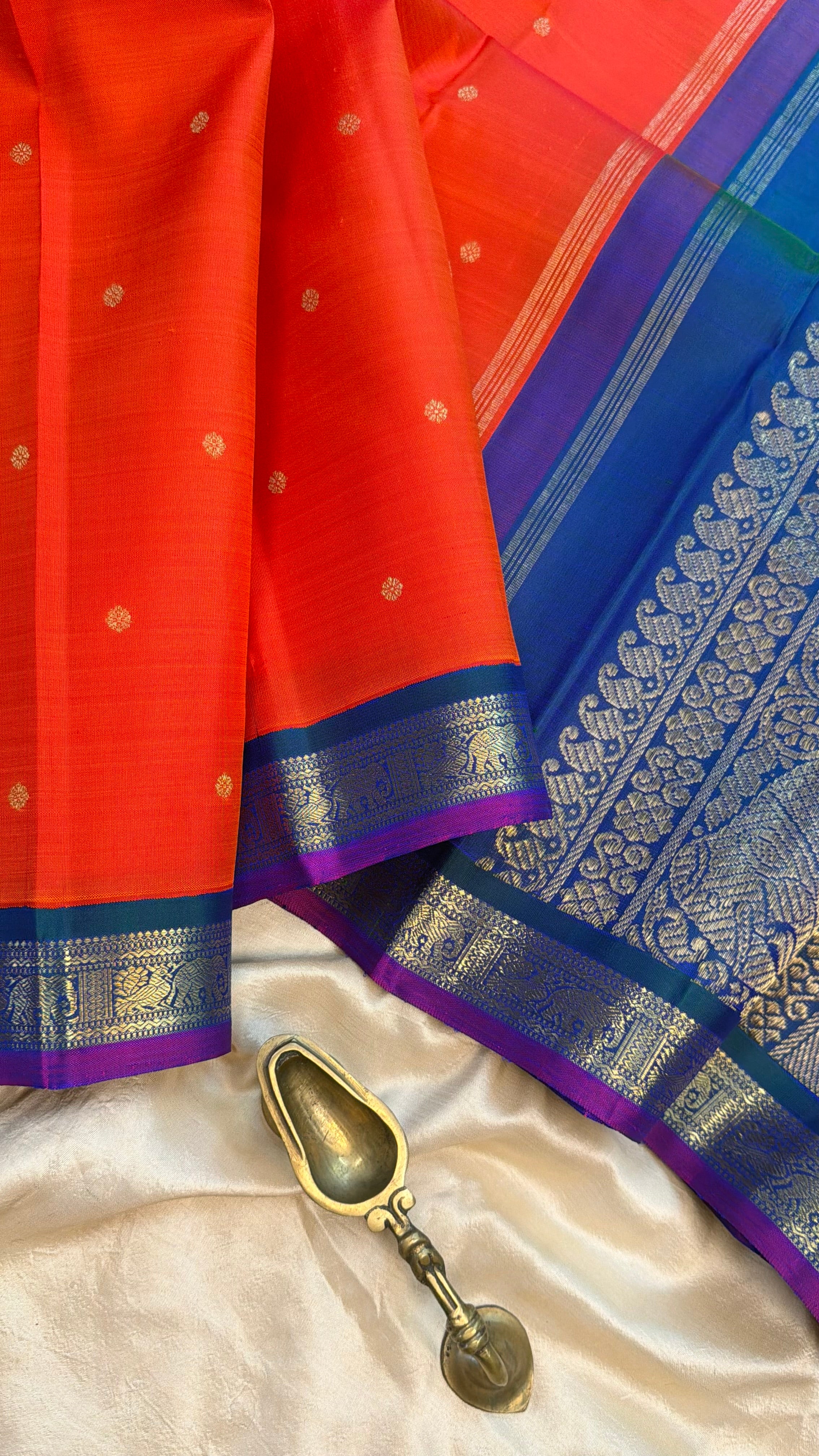 Orange small border Korvai Kanjipuram silk