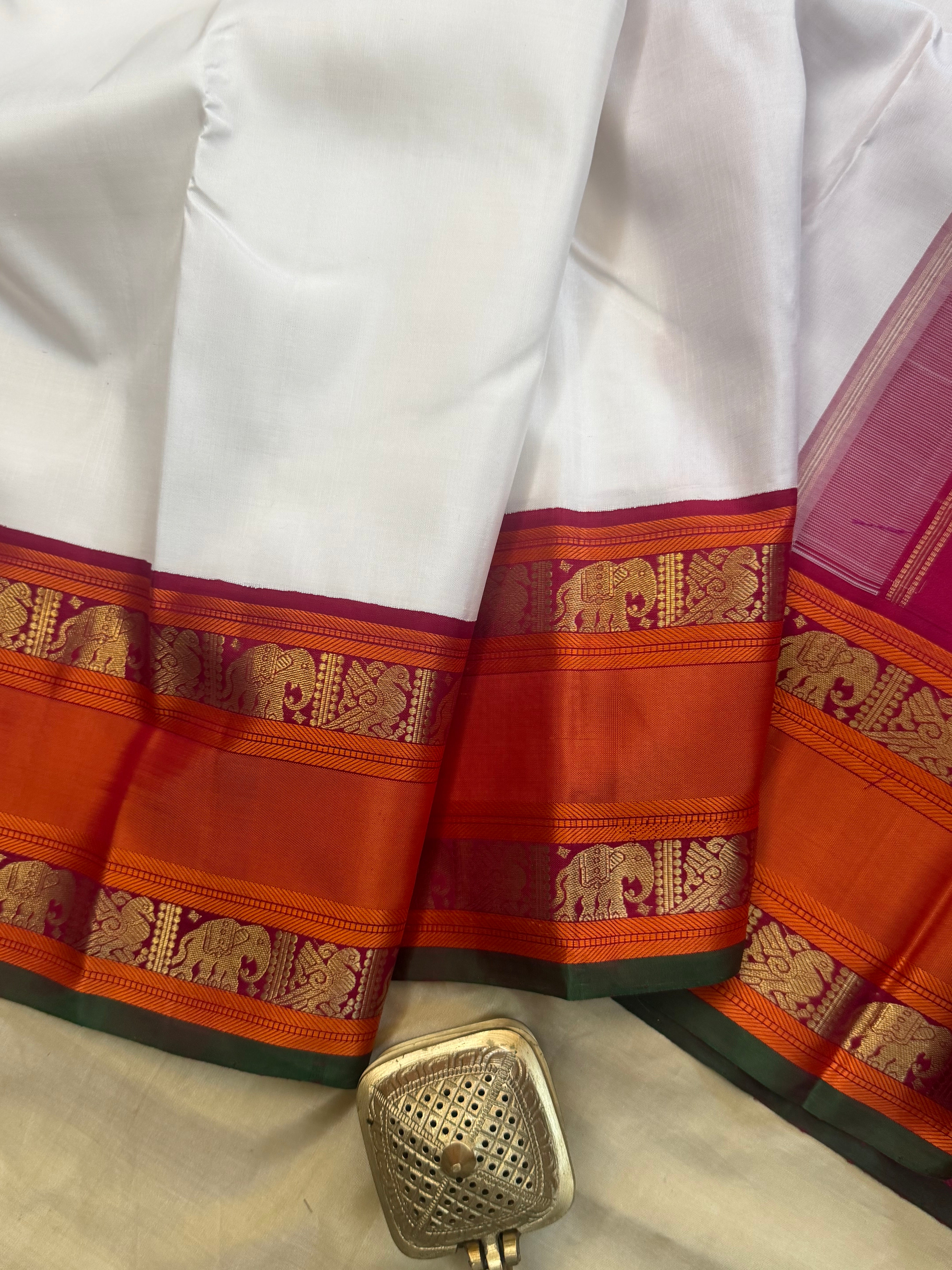 Onam collection: white kai Korvai / pure zari Kanjipuram silk