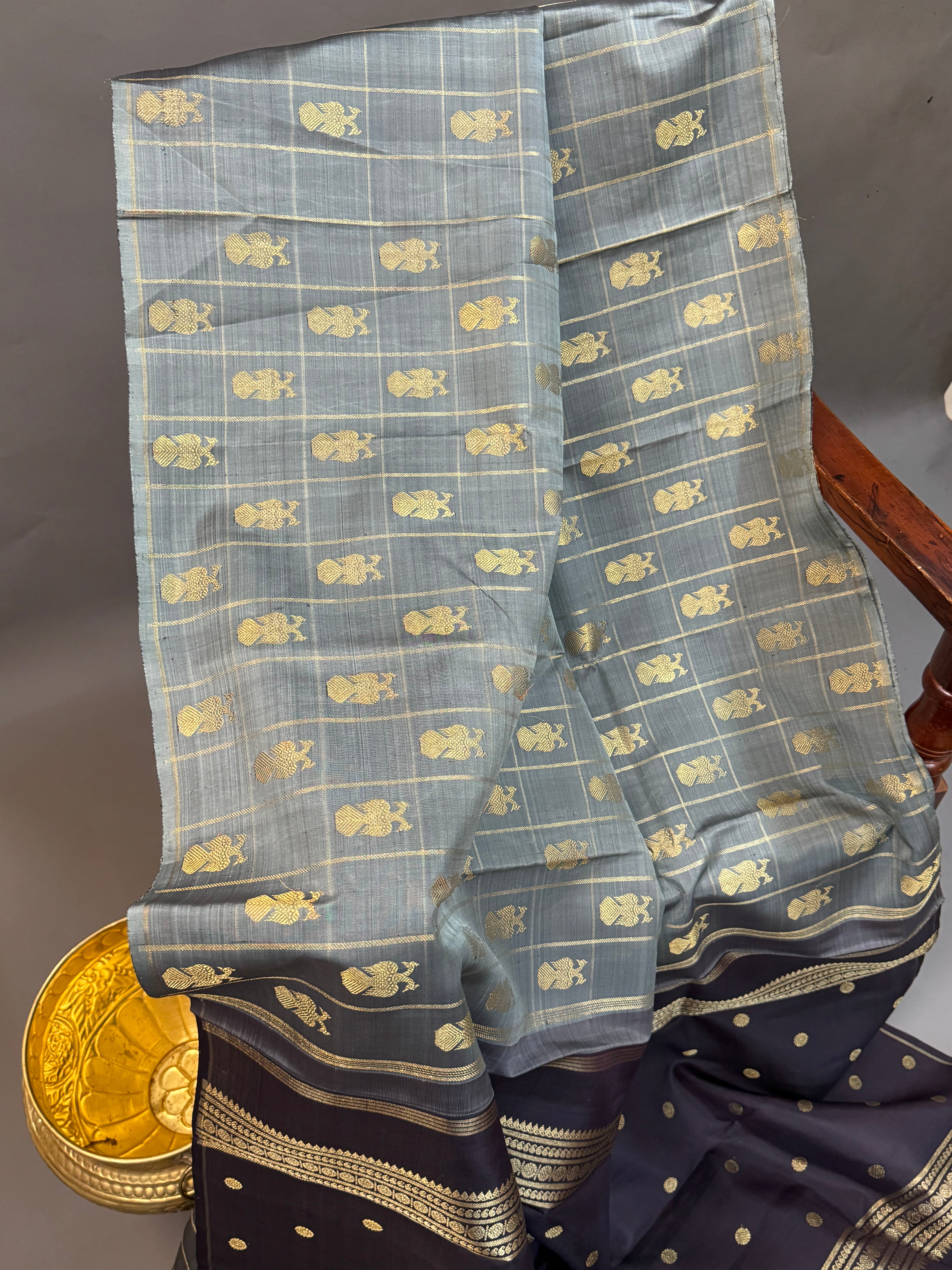 Kattam irutalaipakshi borderless pure kanjipuram silk saree