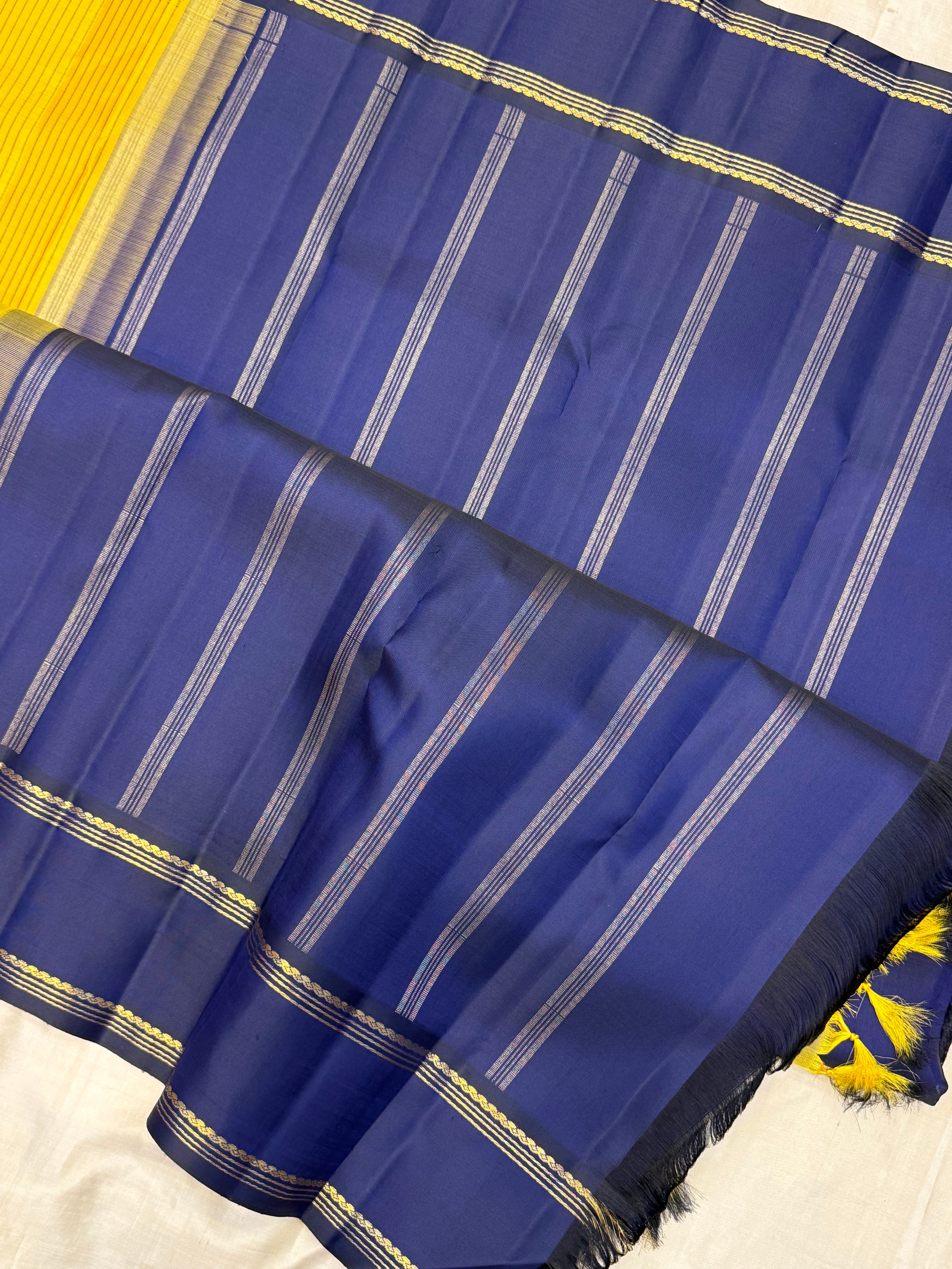Mustard yellow thread lines with retta pet border/ kanjipuram silk CLSA10774