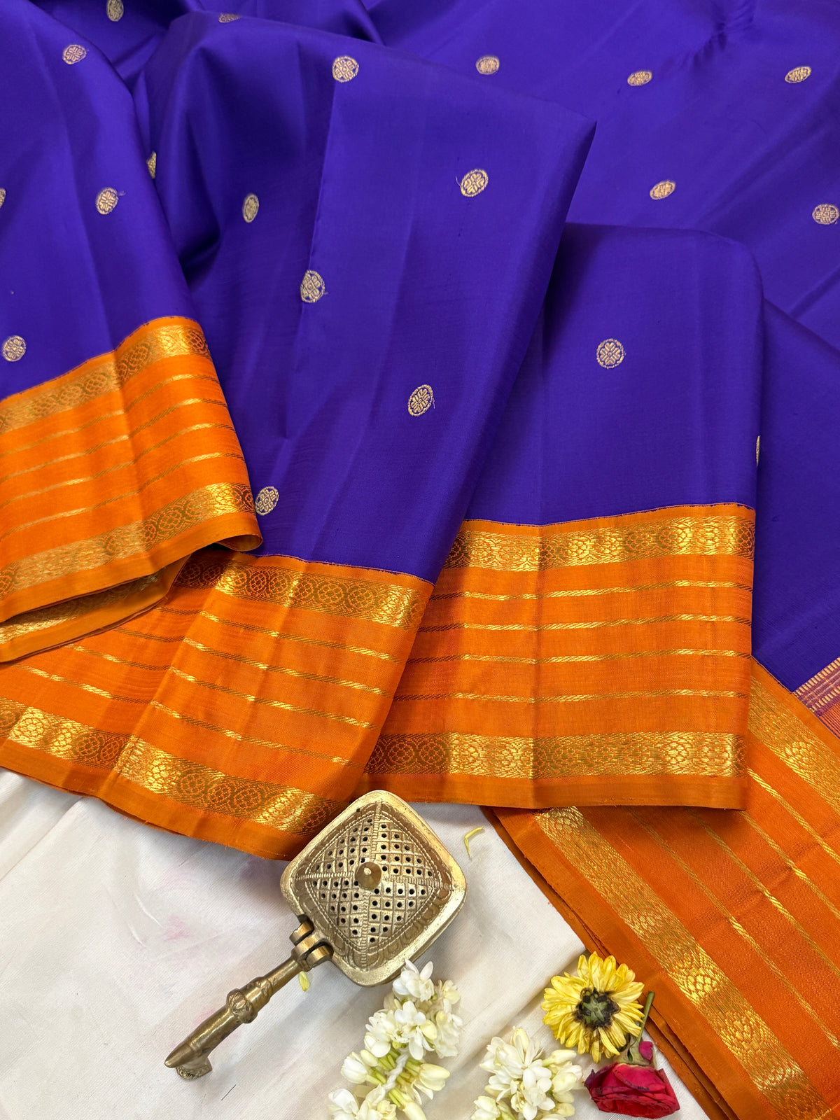 Master weaver- revival - Purple and orange varisapet border kai korvai/ Kanjipuram silk
