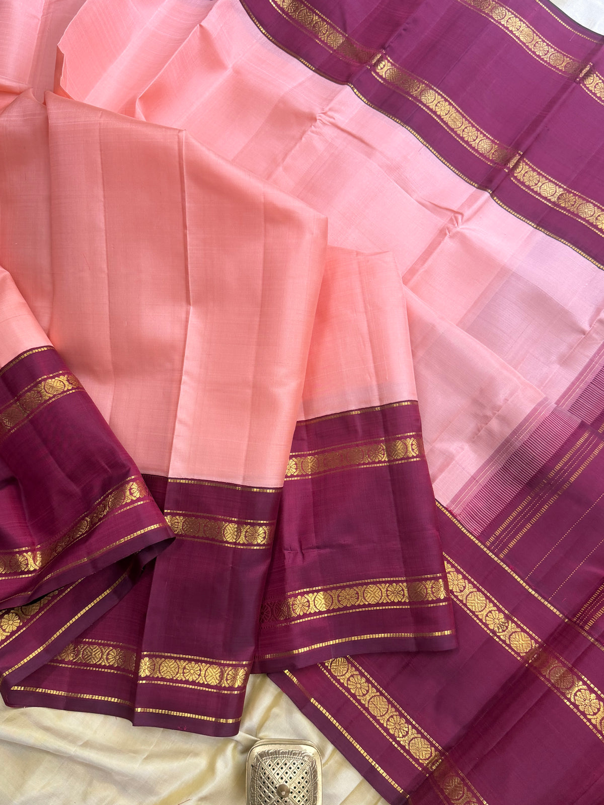 Peach Kai Korvai  / Arani silk