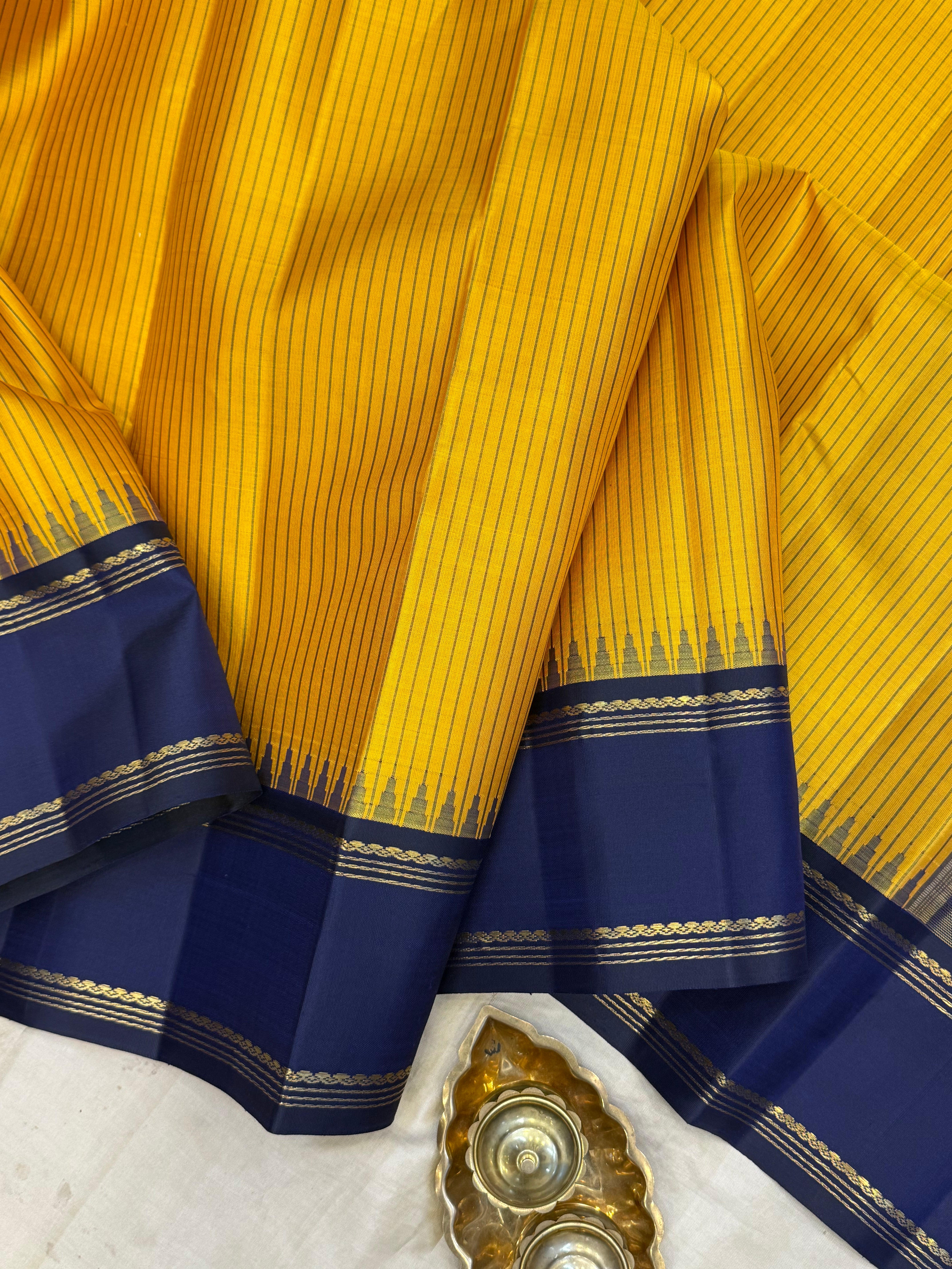 Mustard yellow thread lines with retta pet border/ kanjipuram silk CLSA10774