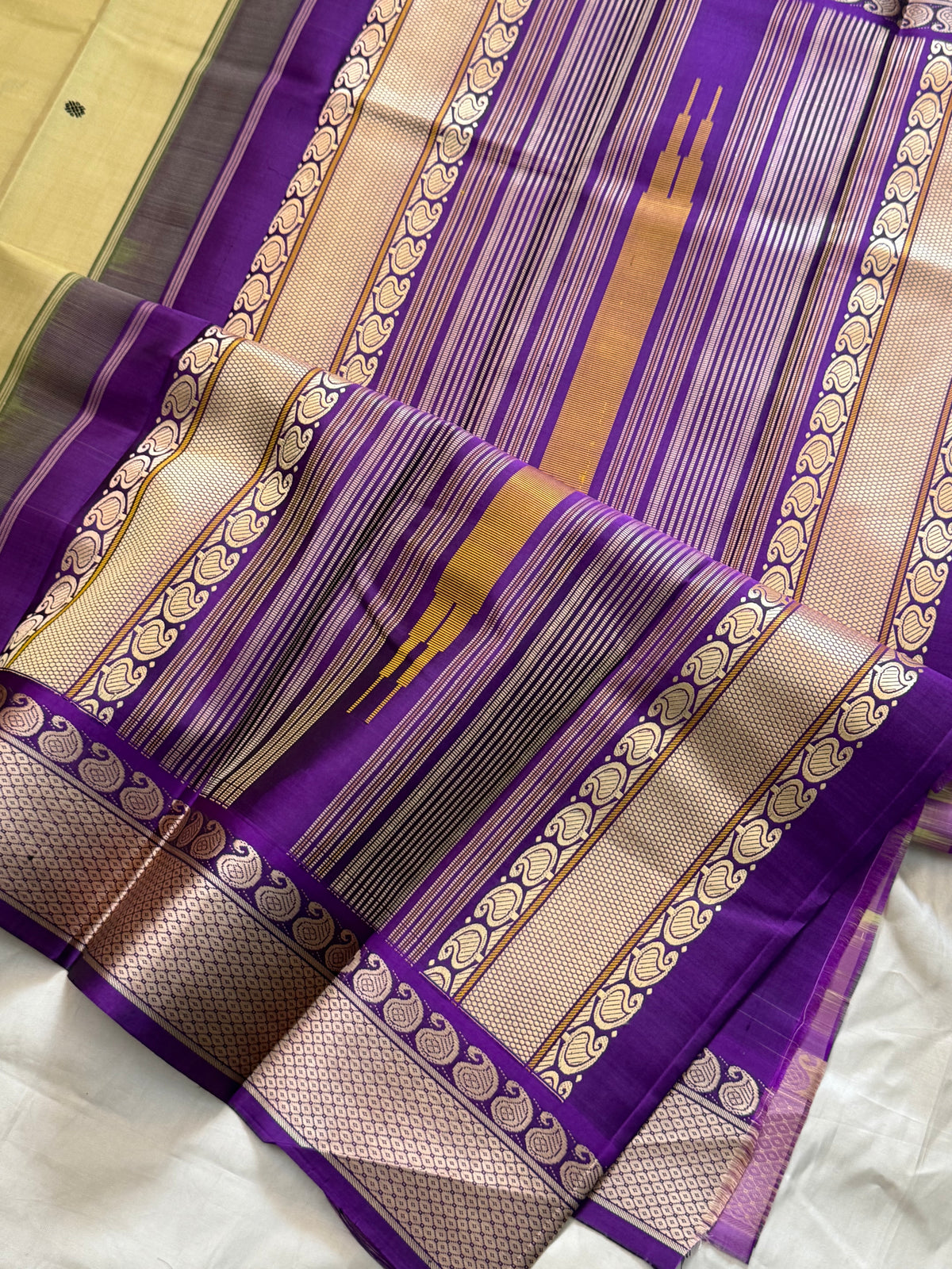 Pastel Lemon yellow and purple / Special edition kanjipuram silk