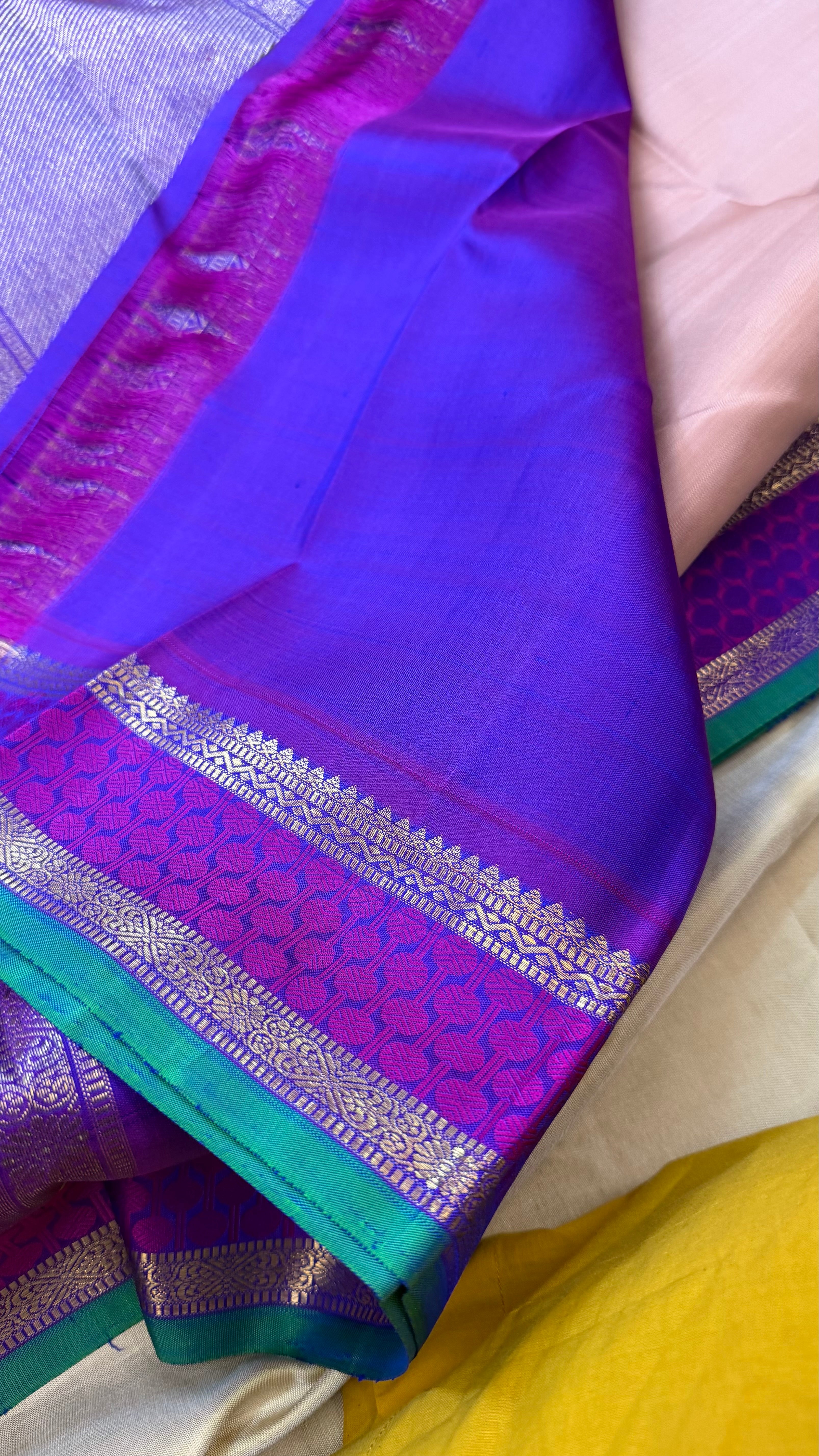 Pastel pink and purple kai korvai/ kanjipuram silk