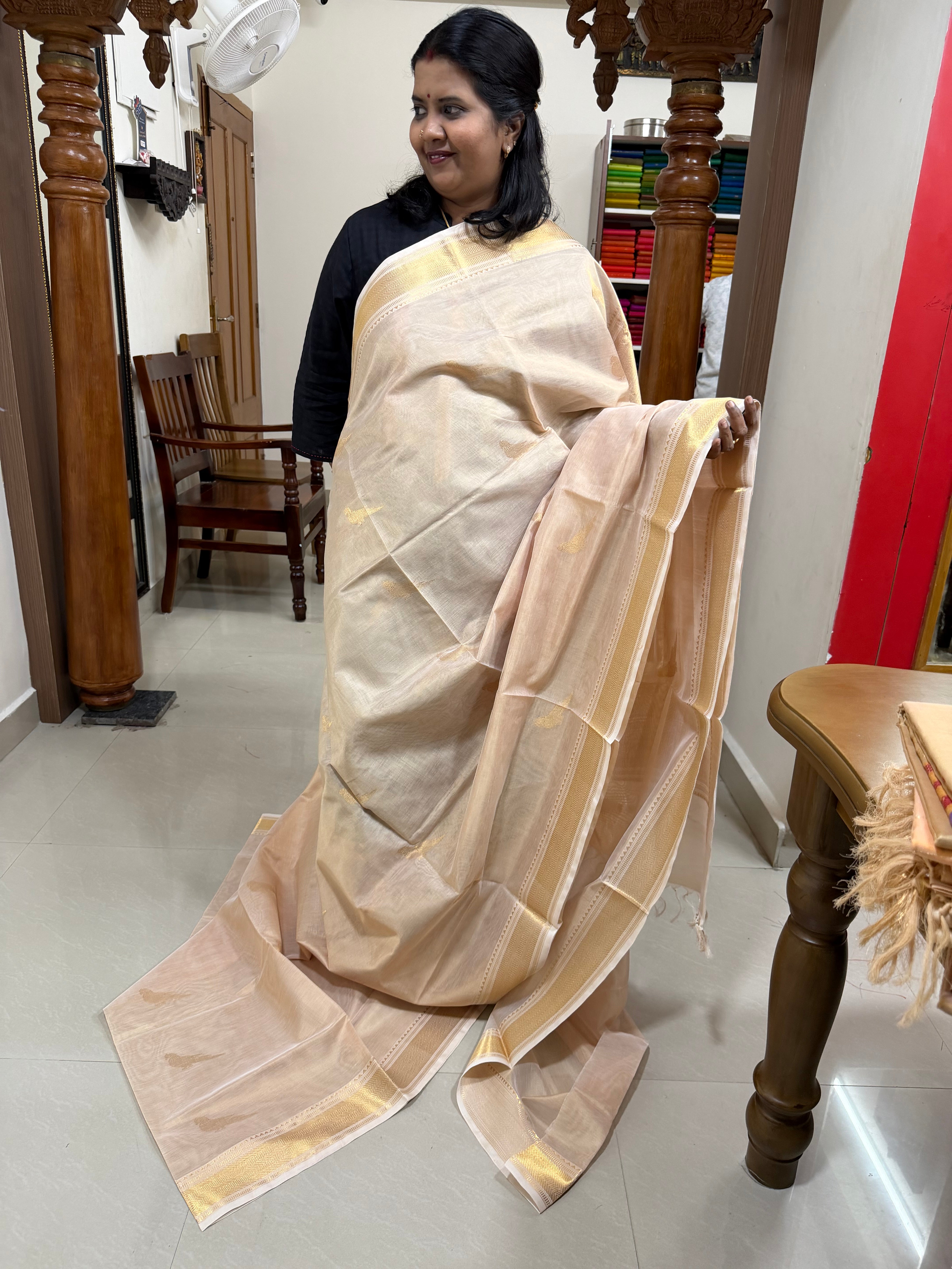 ivory gold Kili butta / Onam series silk cotton