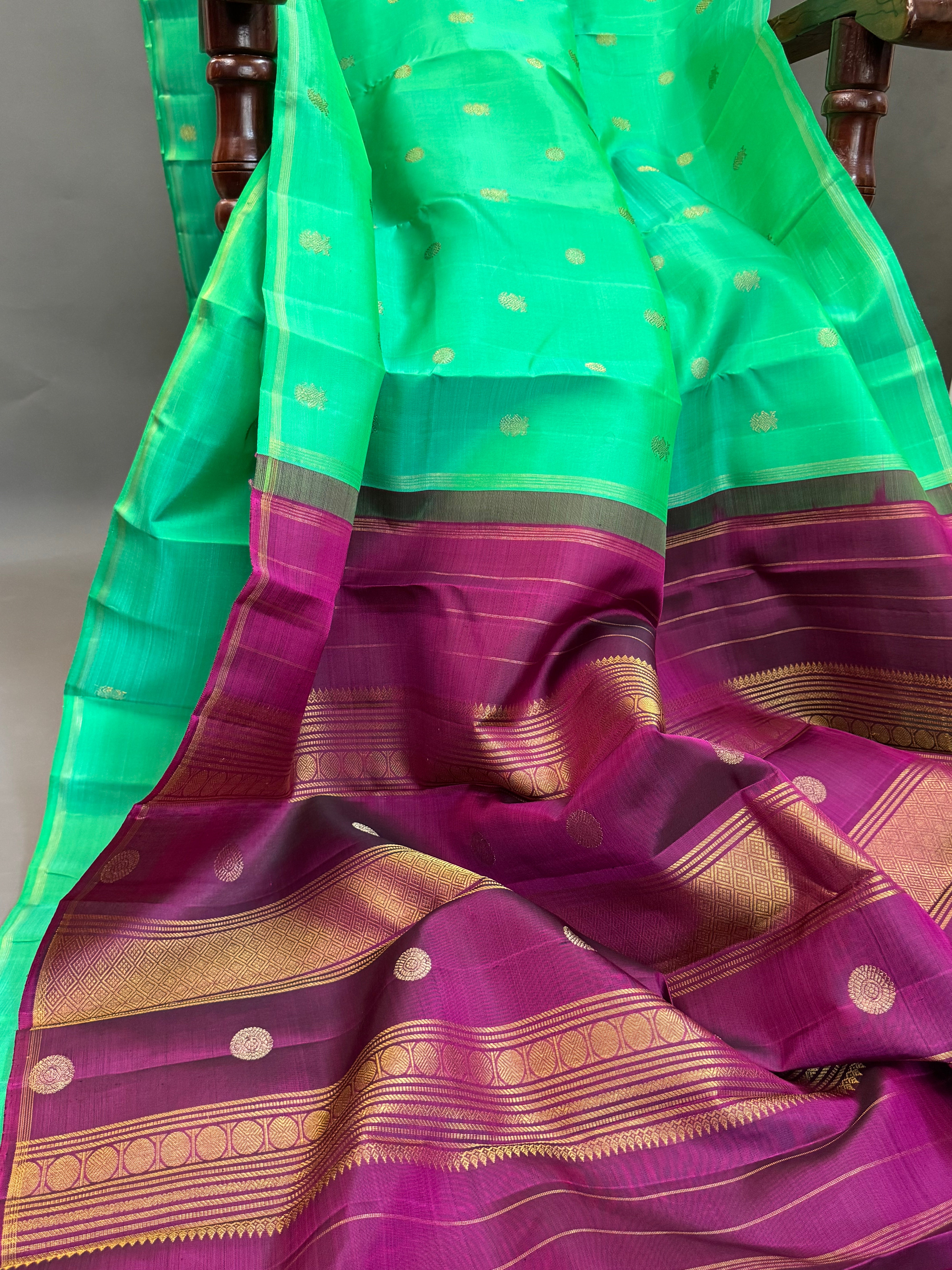 Sea green Butta borderless pure kanjipuram silk saree