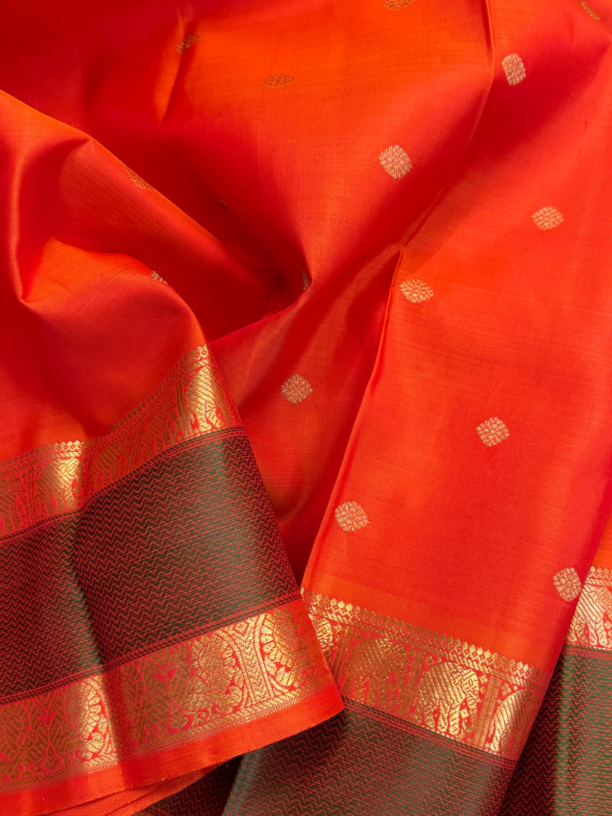 Navarathri - Day 5 Orange Colour pure Zari butta getti border /Kanjipuram silk sree Clsa6000