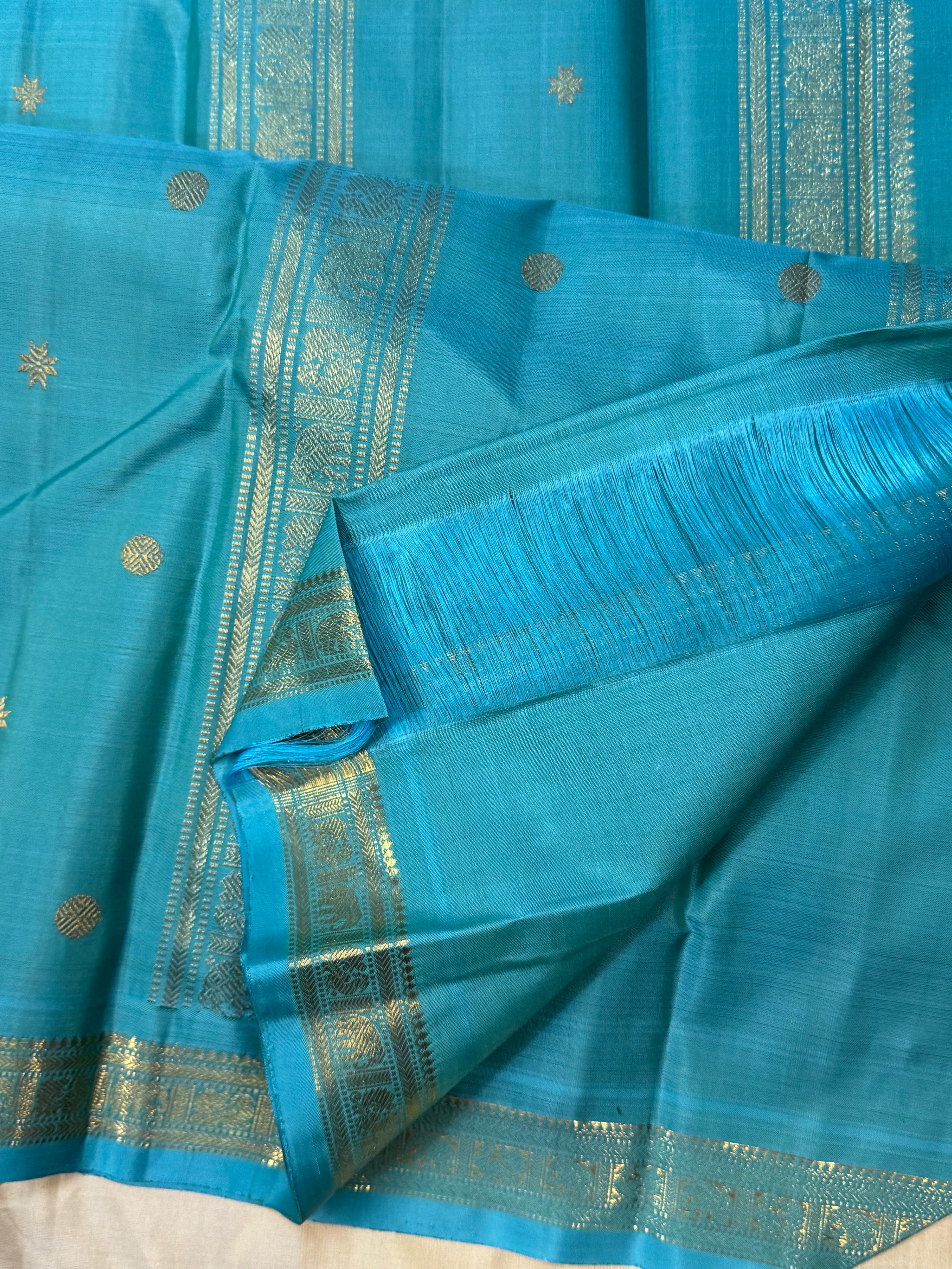 Swapnam :   Powder blue small border / kanjipuram silk