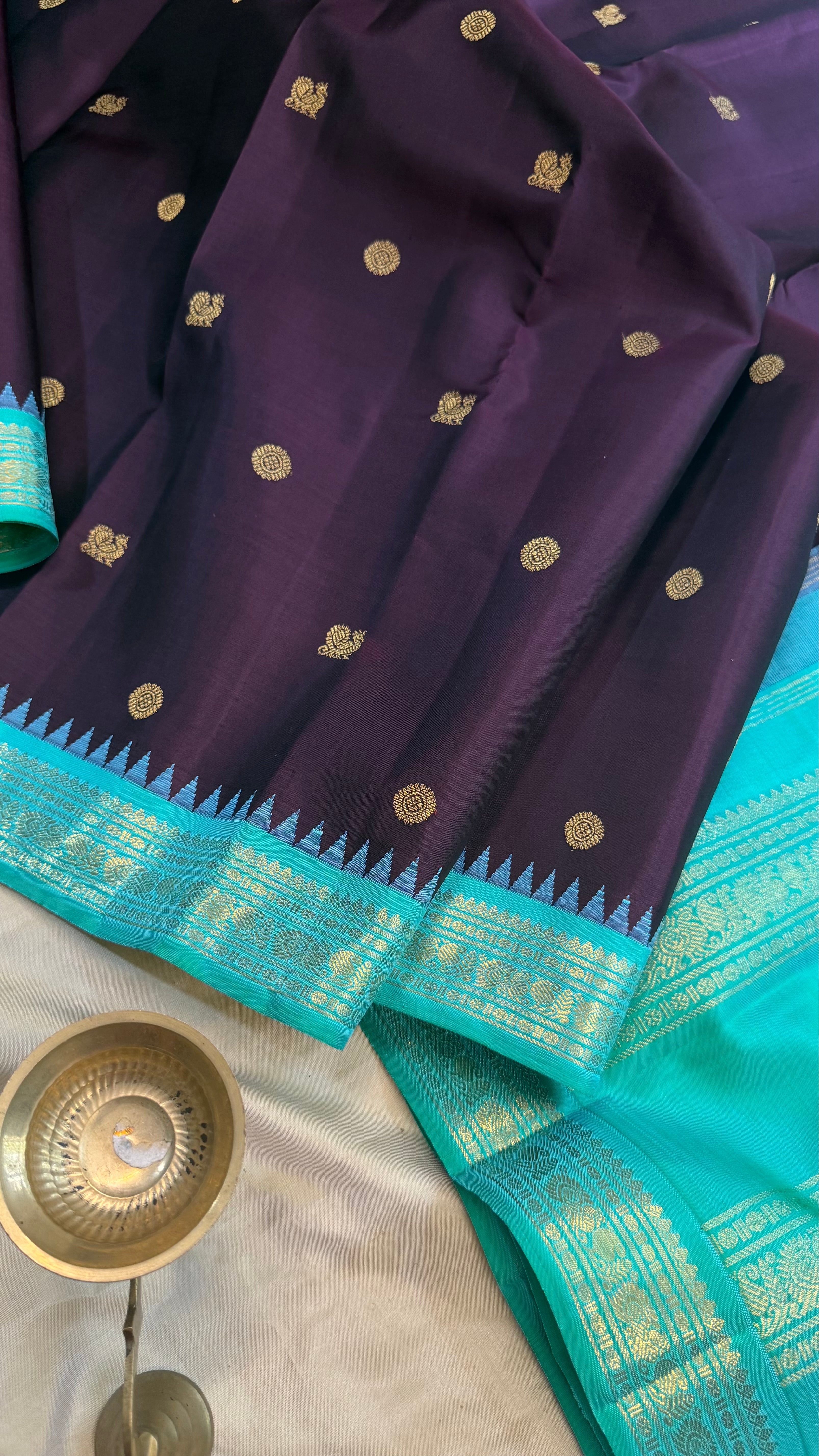 Jamun colour vintage small border Korvai  / Kanjipuram silk