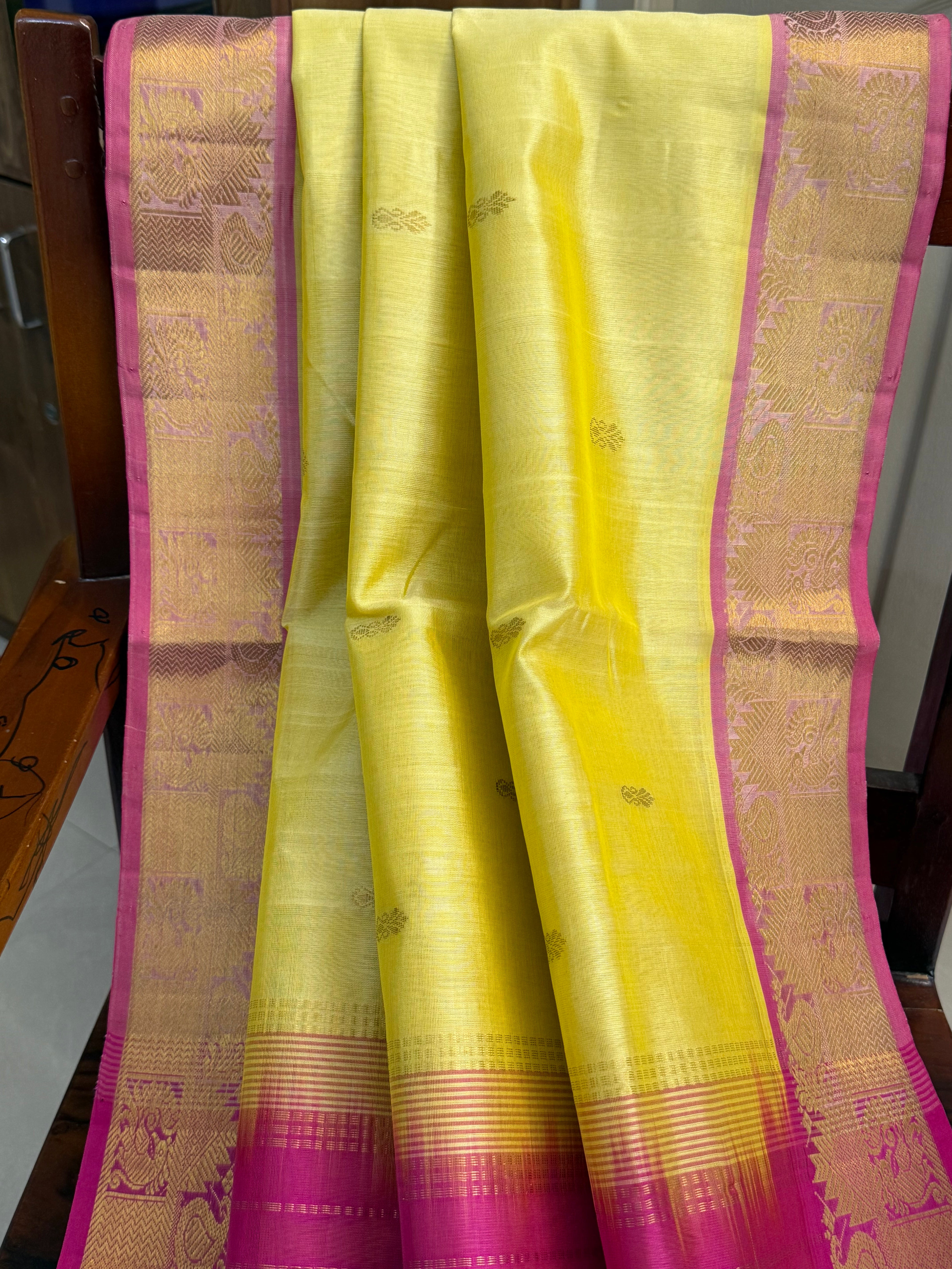 Pale yellow and pink /  silk cotton