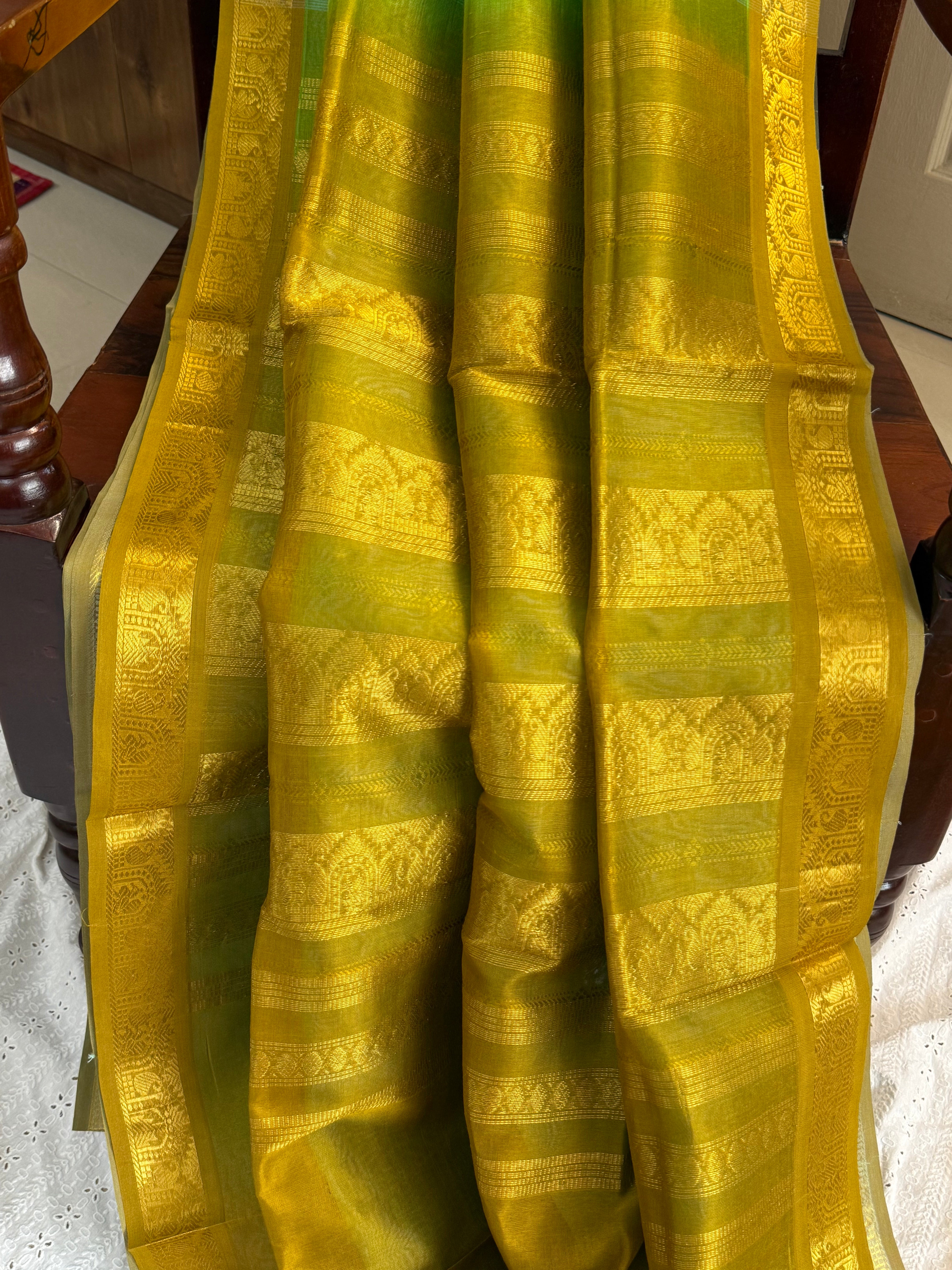 Green and mustard / Silk Cotton