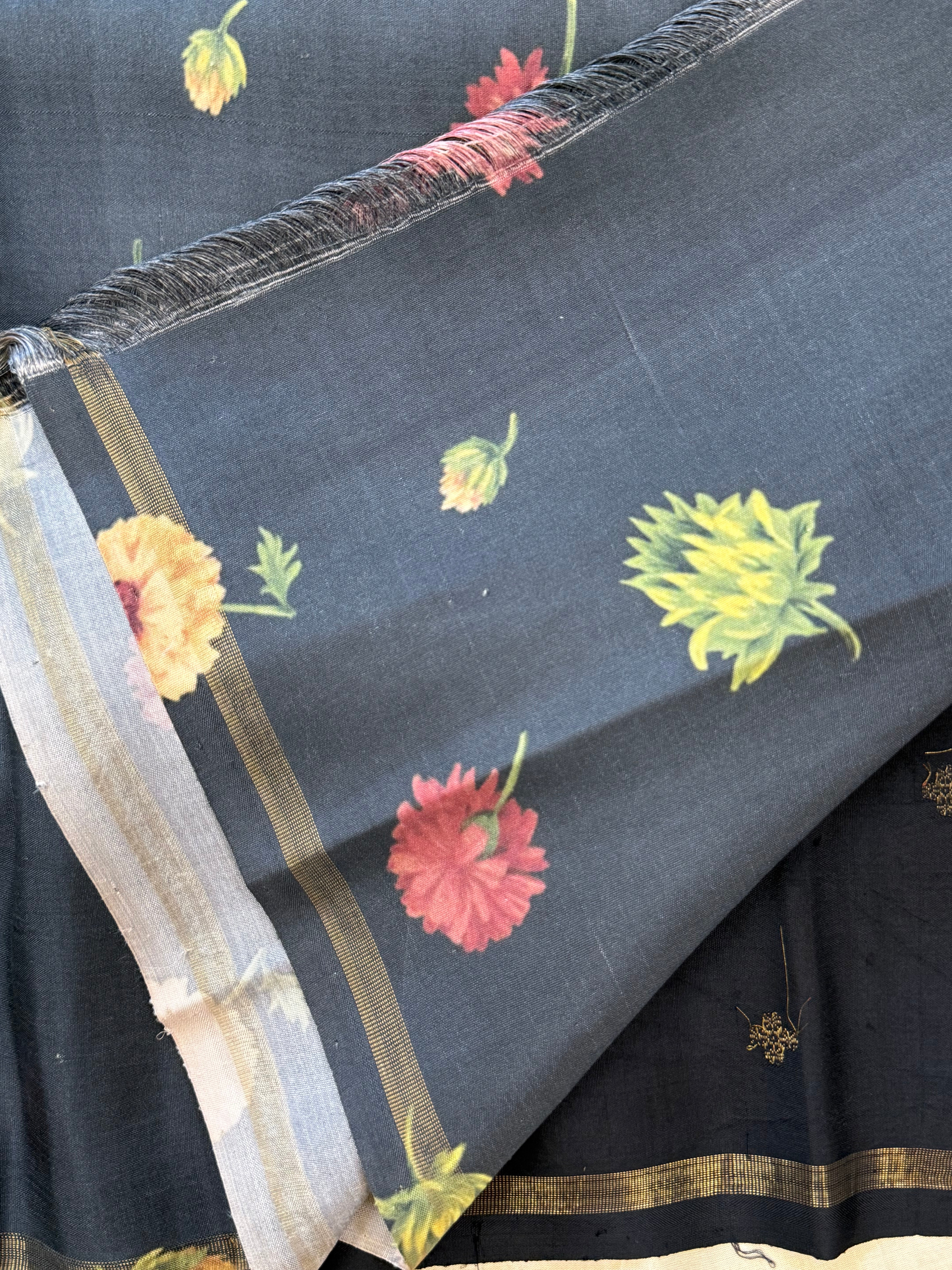 FLORAL DIGITAL PRINTED PURE ZARI / KANJIPURAM SILK SAREE CLSA 10818