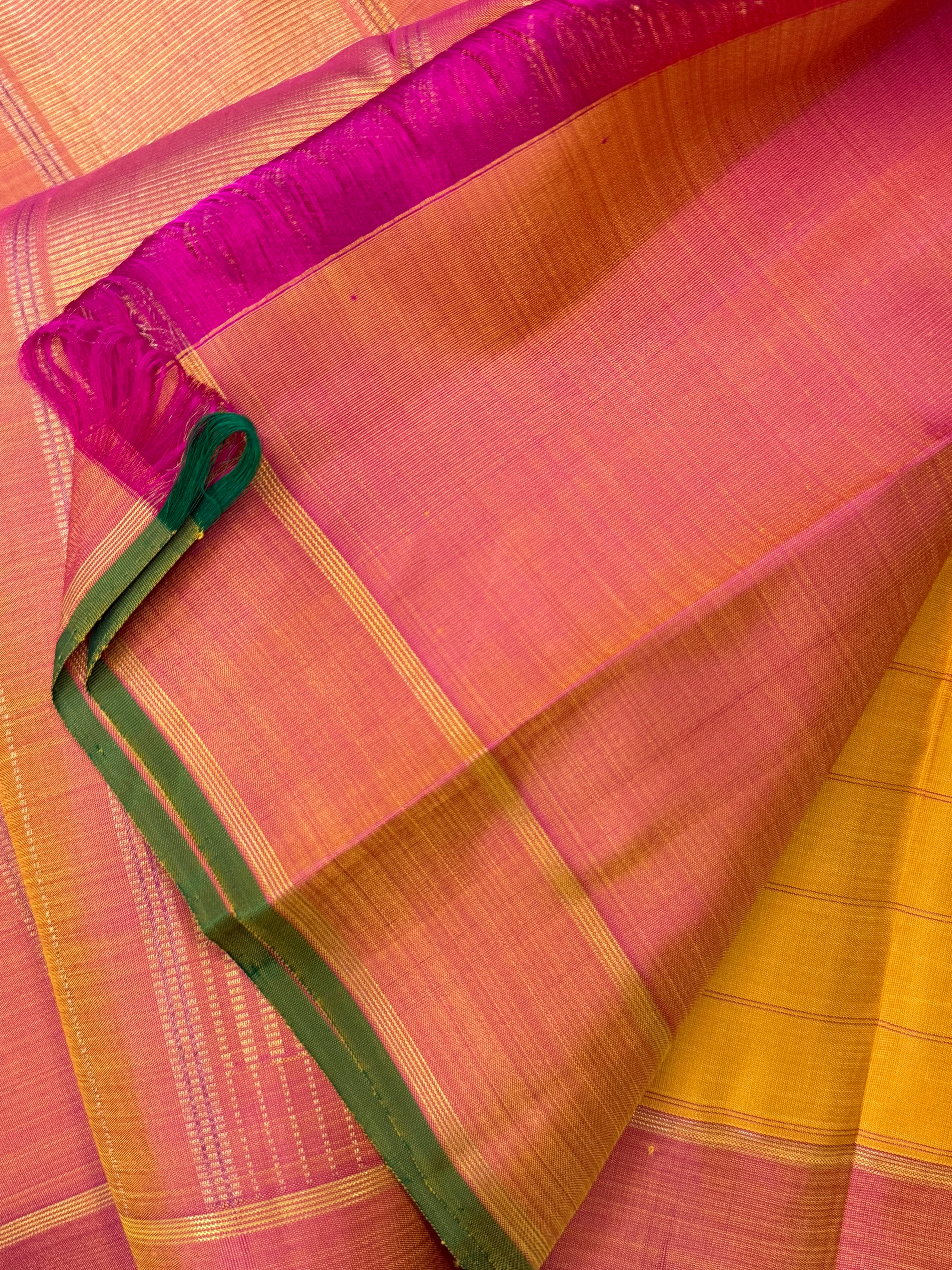 Golden mustard yellow - pink checks/ Kanjipuram silk CL9800