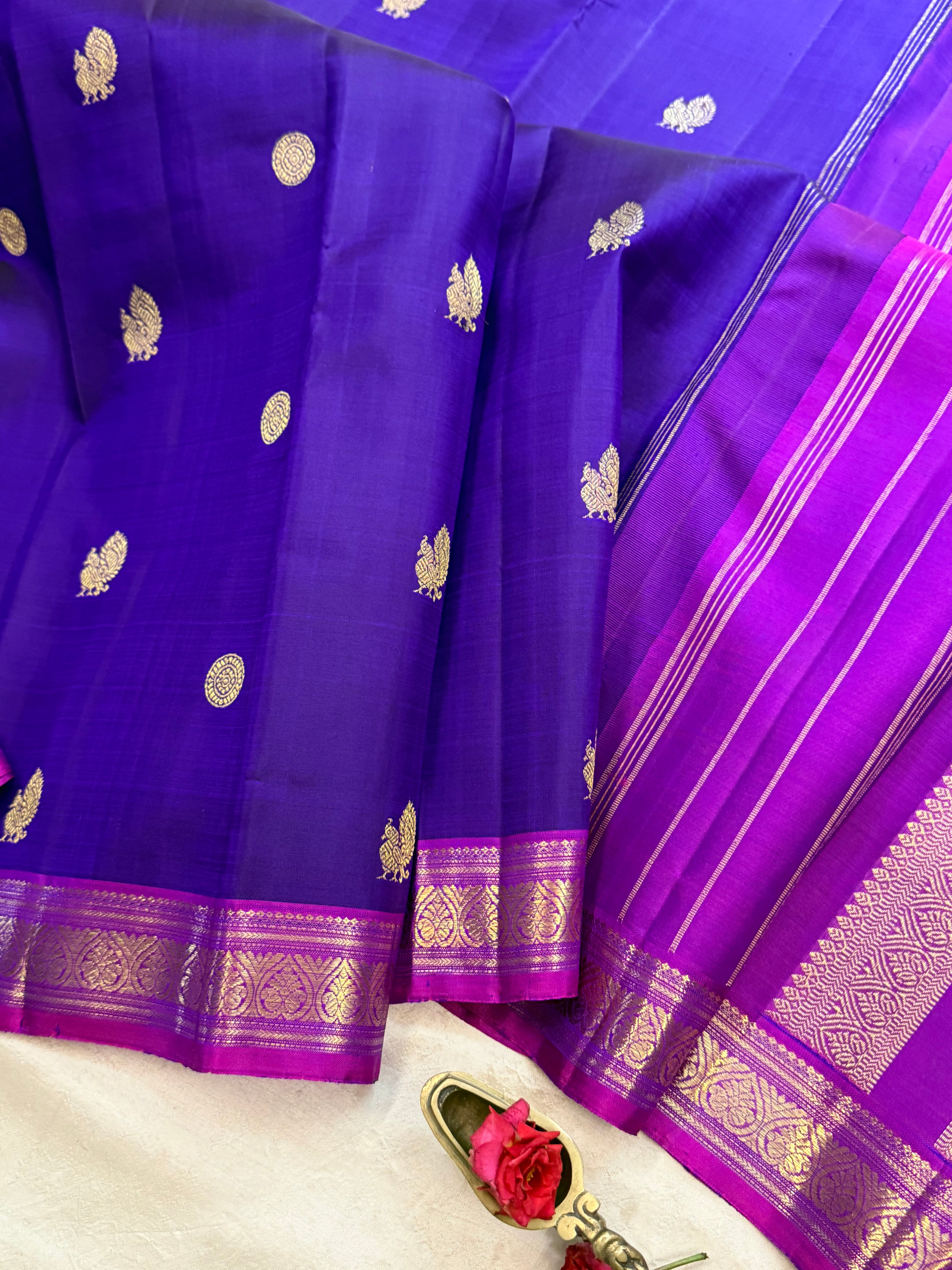 Purplish blue and purple / Kanjipuram silk