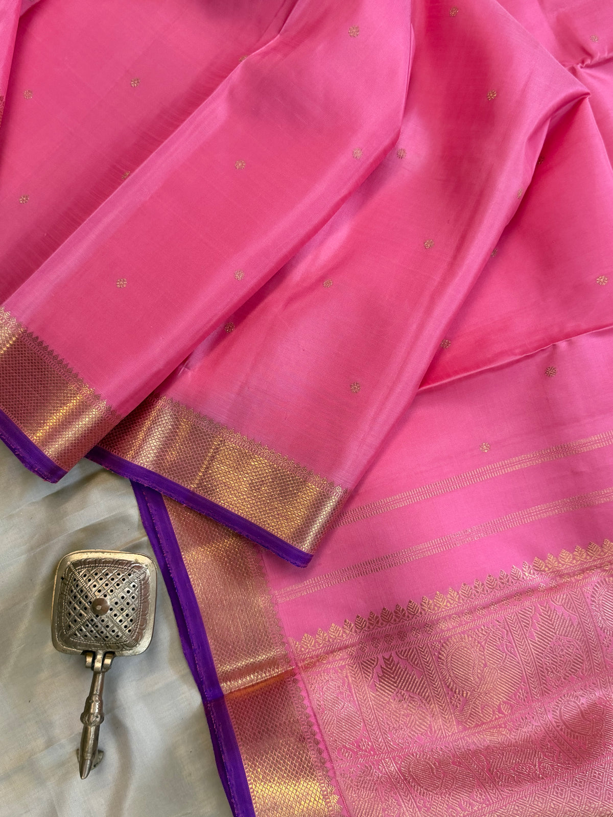 Pink small border  pure Kanjipuram silk