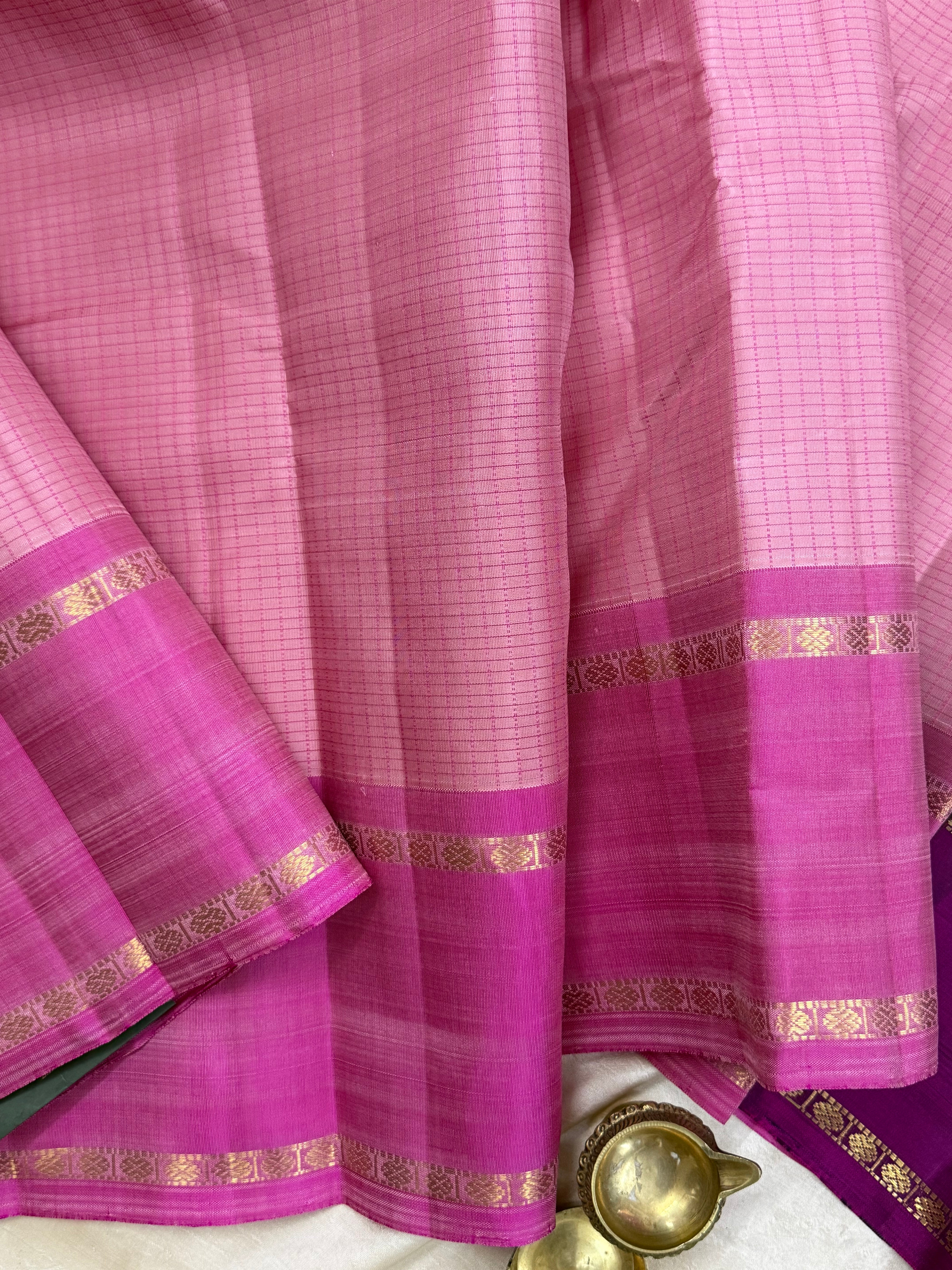 Pink kattam rettapet border/ Kanjipuram silk