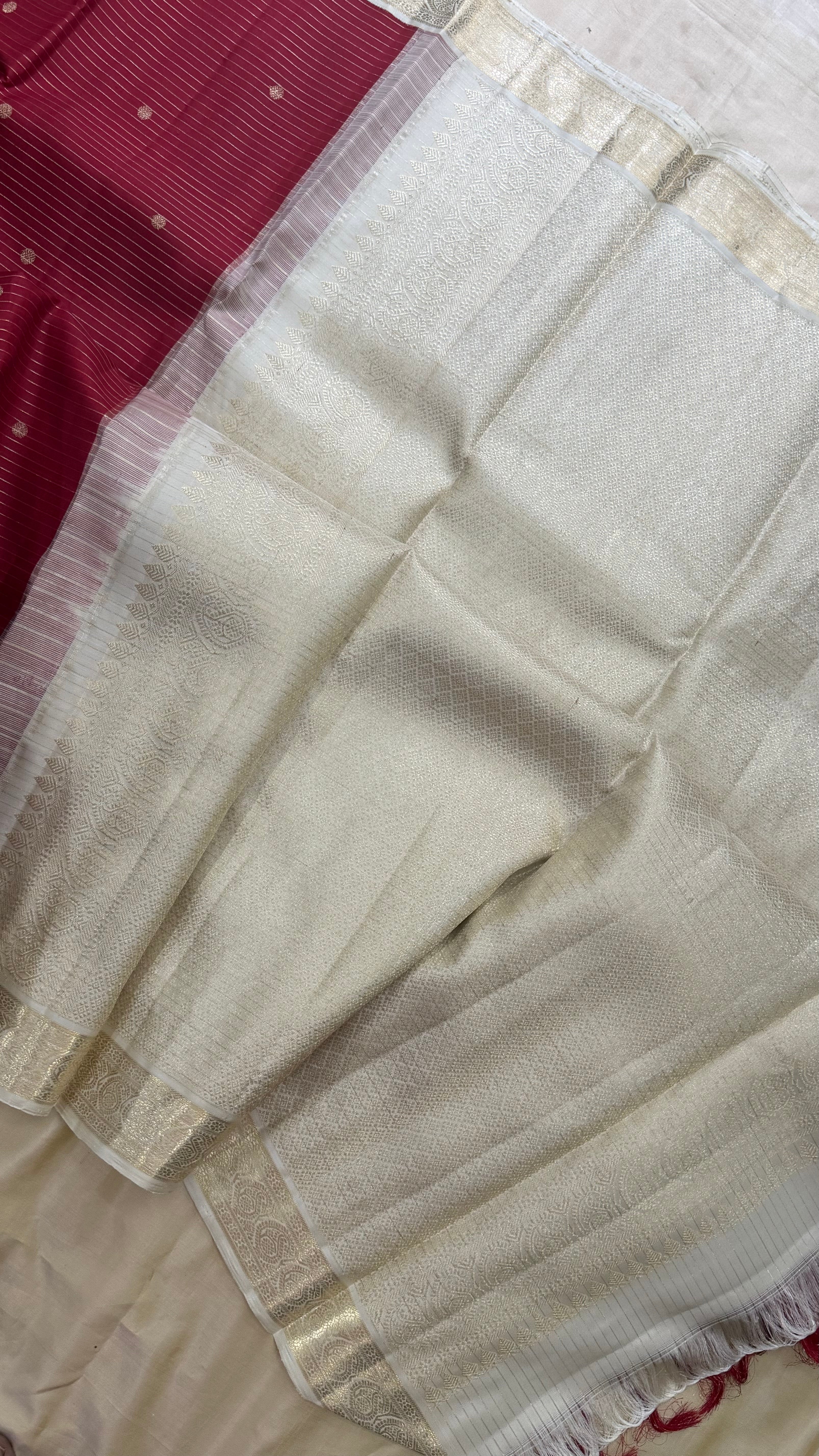 Amoha : Dark red small border Korvai Kanjipuram silk 9092CL