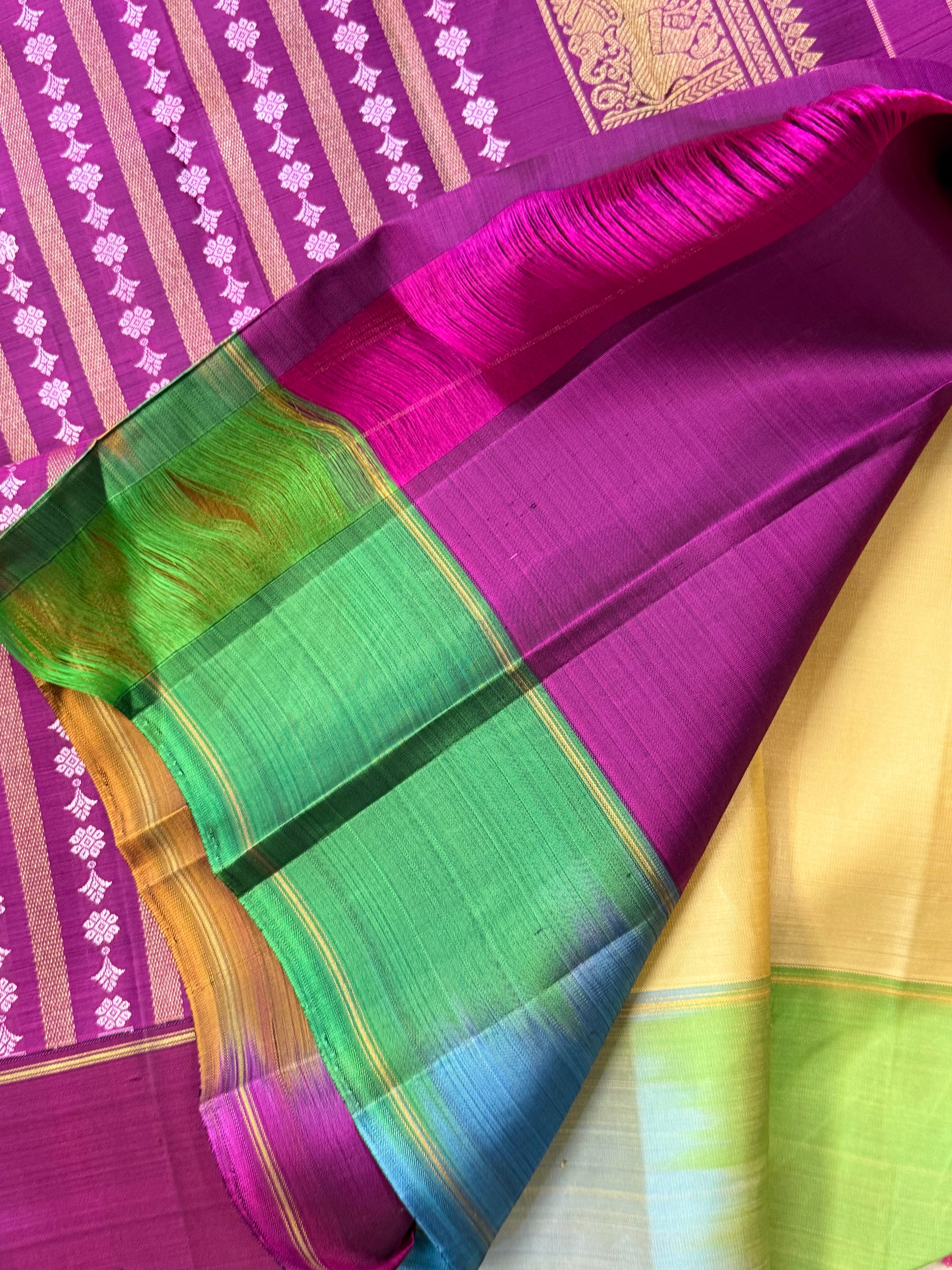Cream ivory multi colour border  pure Kanjipuram silk CL10129