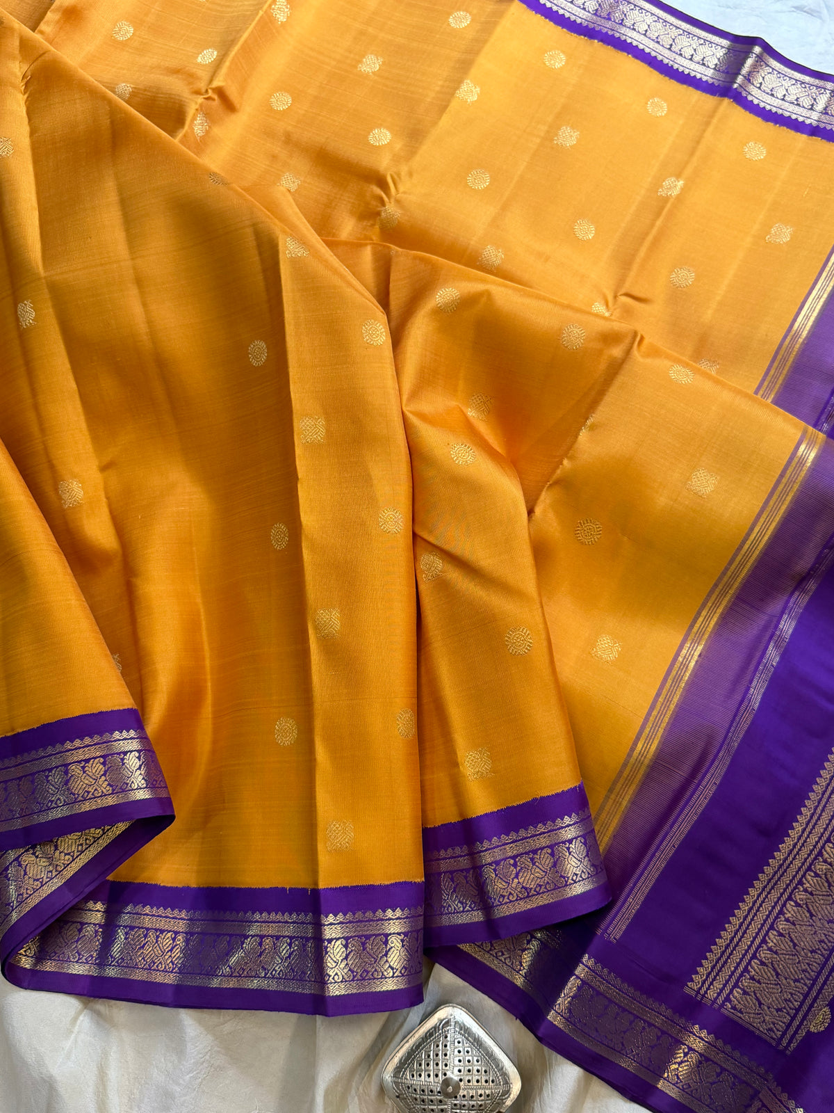 Mustard small border Korvai Kanjipuram silk