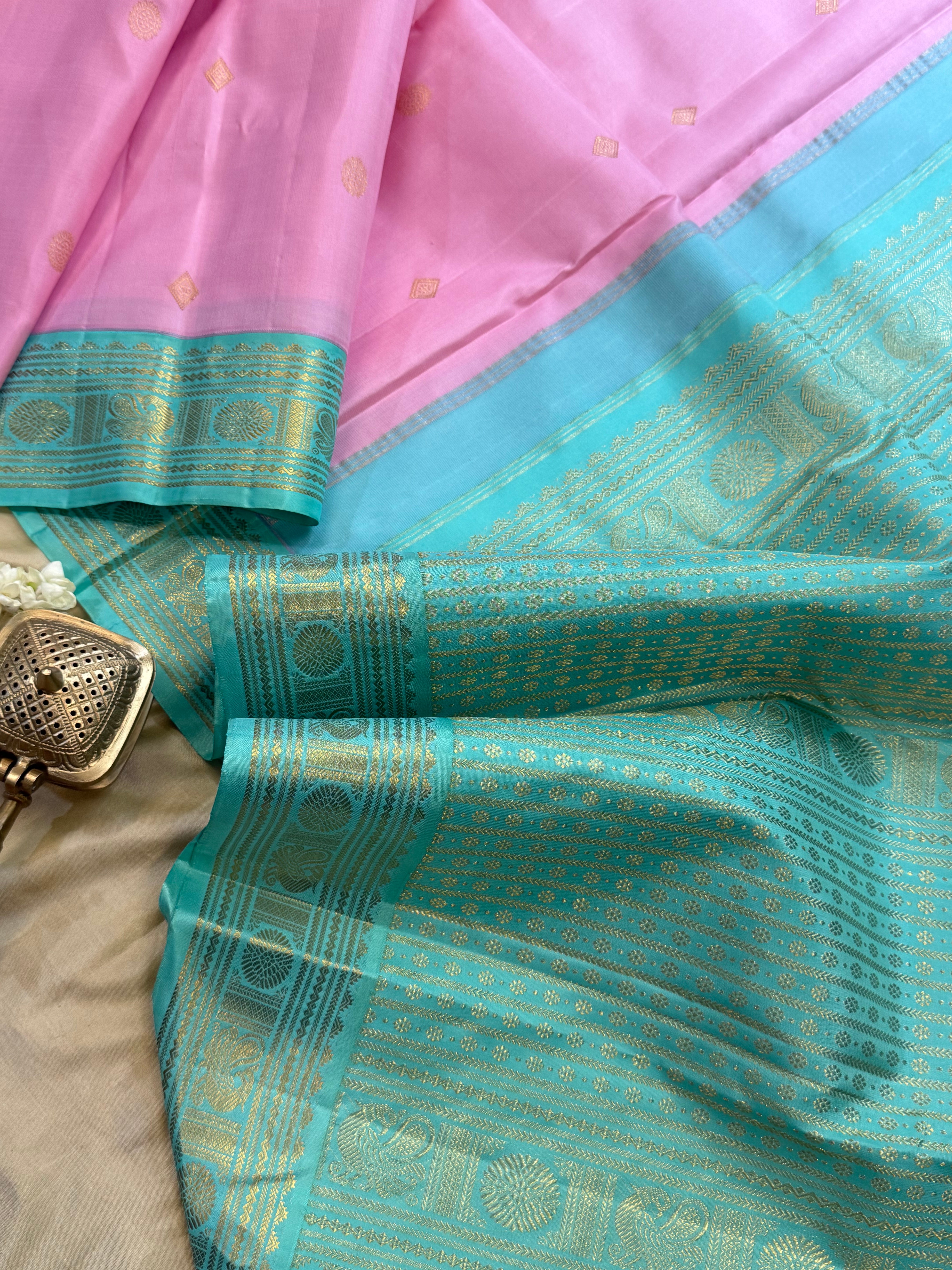 Pink and turquoise blue korvai / Arani Silk CL10108