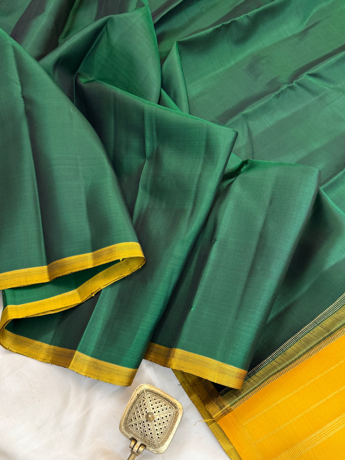 Green and mustard pure Zari/ kanjipuram silk saree clsa 12139