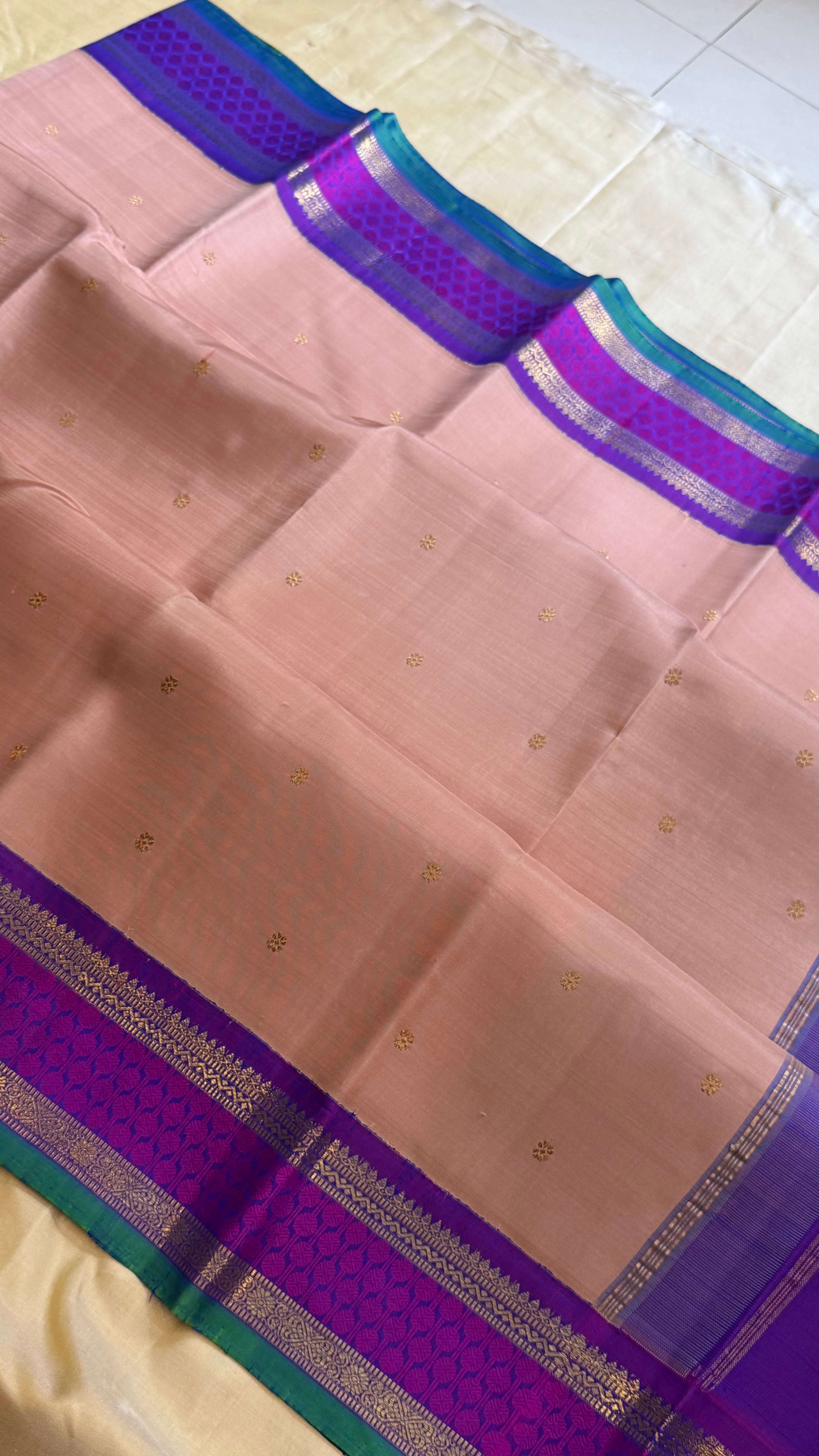 Pastel pink and purple kai korvai/ kanjipuram silk