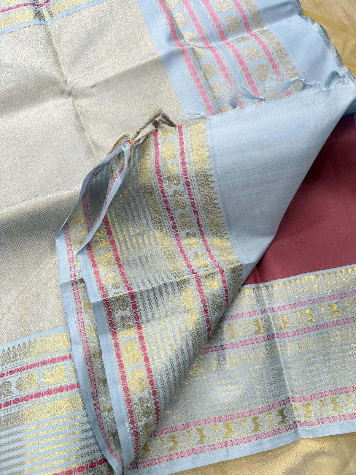 Mauve with blue Kai Korvai   / Arani silk