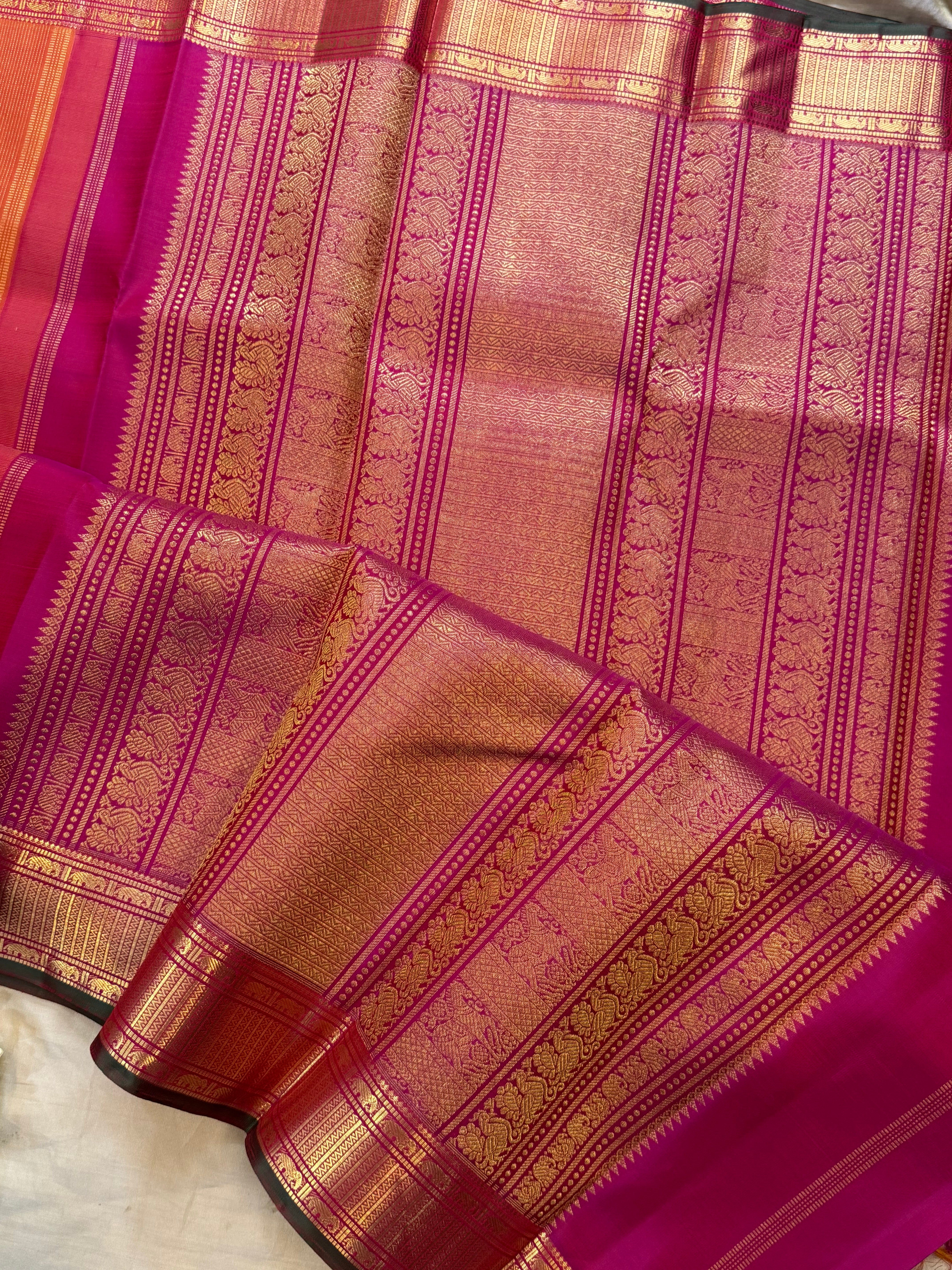 Heirloom oosivanam Simha colour Kanjipuram silk saree