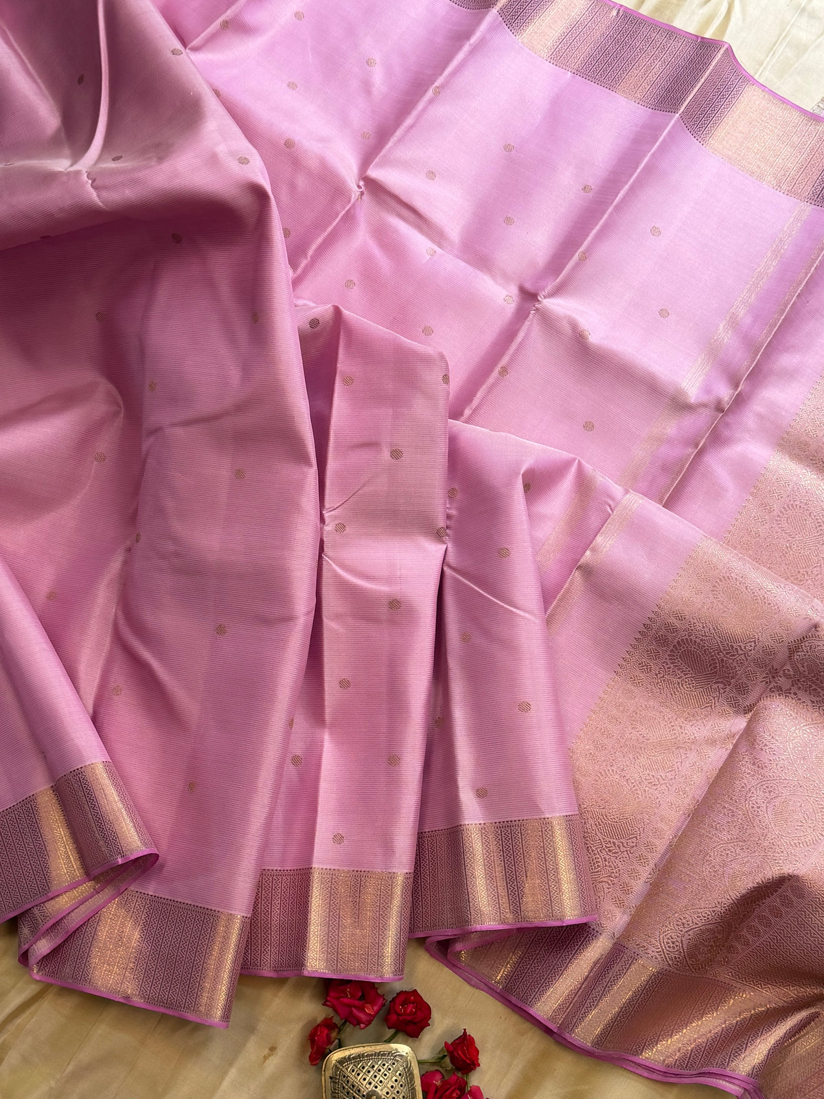 Light pastel pink  Vairaoosi / pure Zari Kanjipuram silk