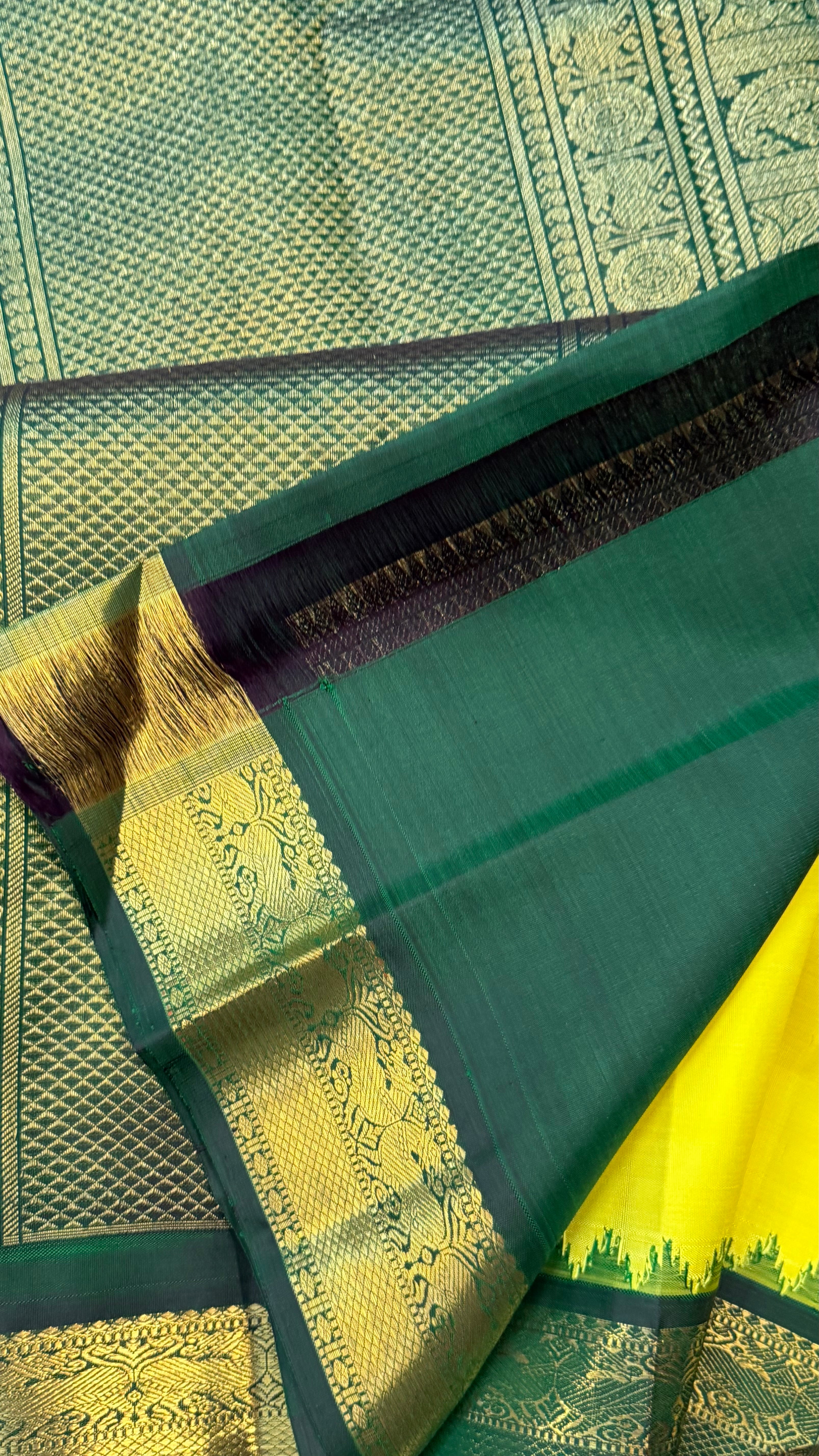 Lemon yellow   Korvai Kanjipuram silk