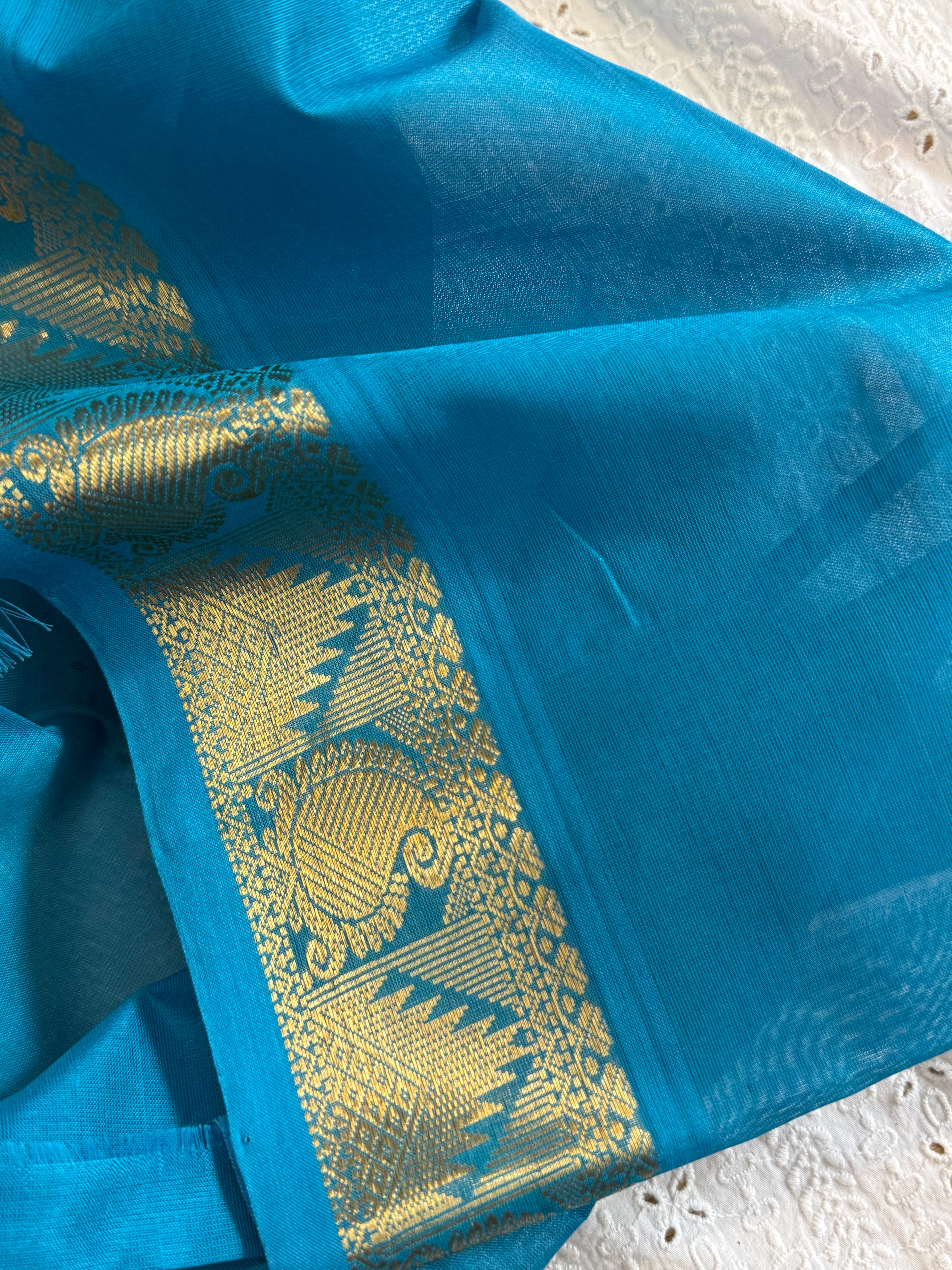 Deep purple and turquoise blue/ Silk Cotton