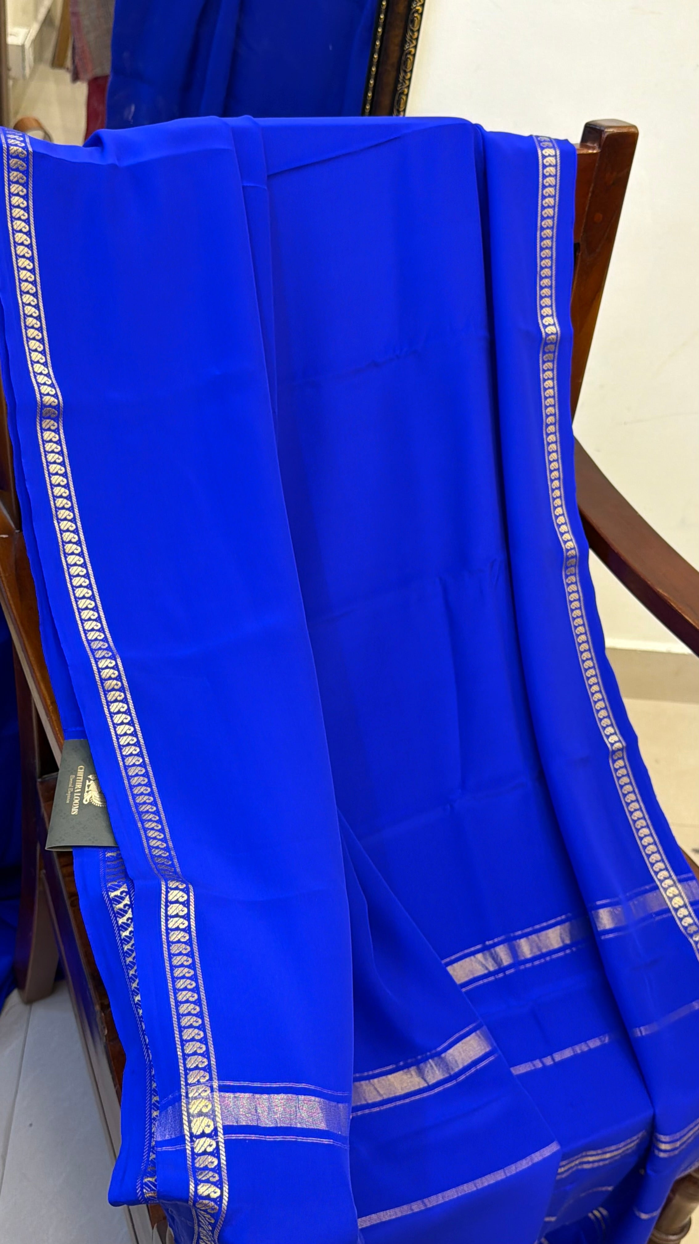 Ms blue Pure crepe silk saree