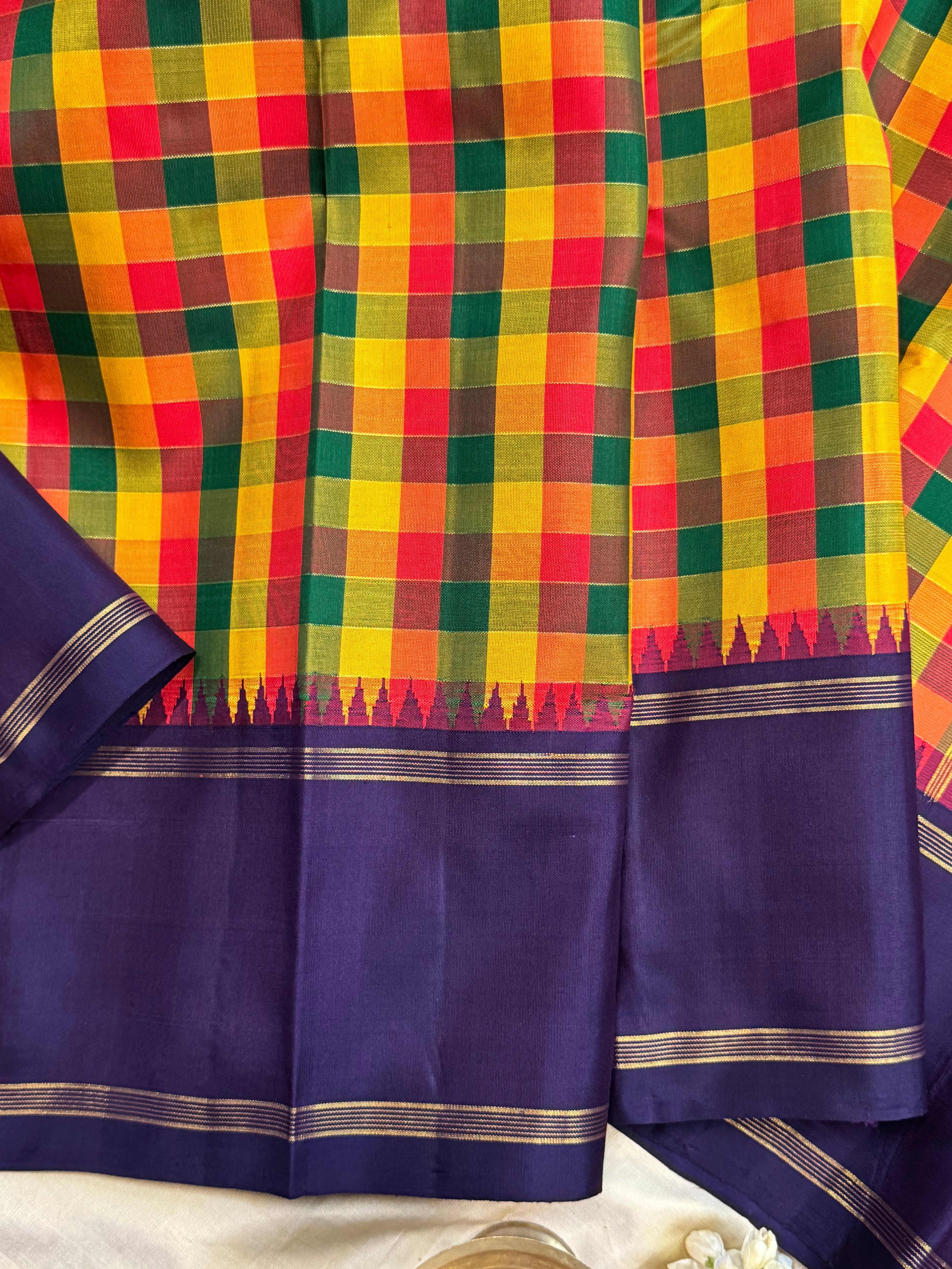 Paalum pazhamum check and purple border / Arani silk