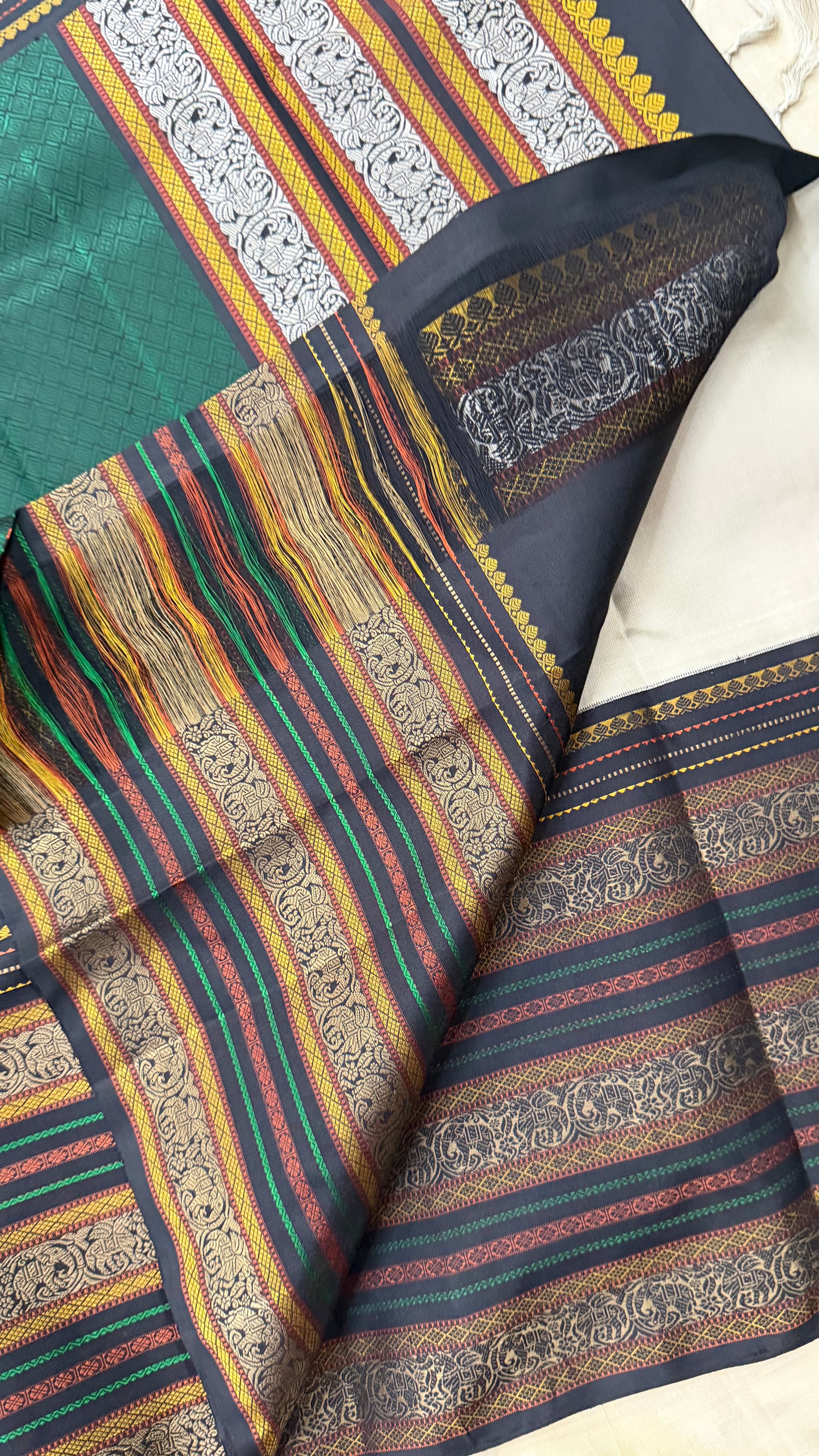Amoha : cloudy white thread work  Korvai Kanjipuram silk 9087CL