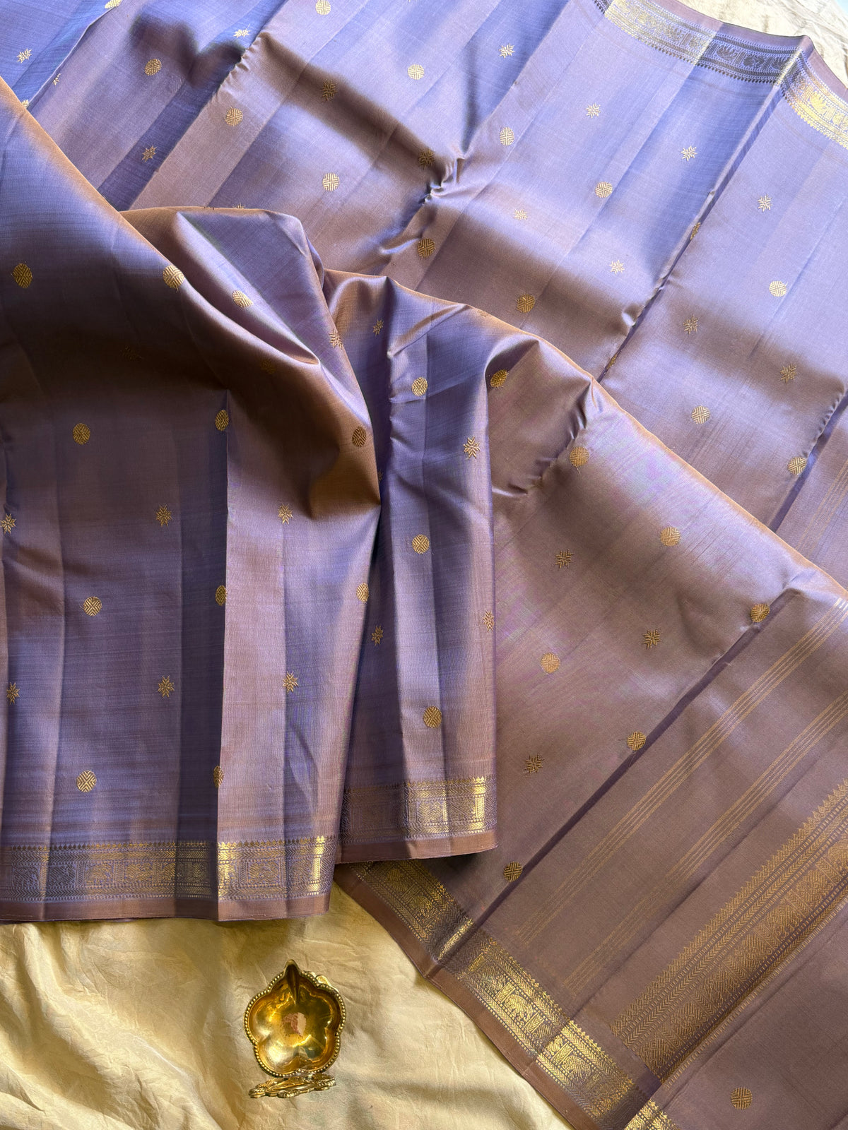 Pastel mauve  color pure Zari pencil border Kanjipuram