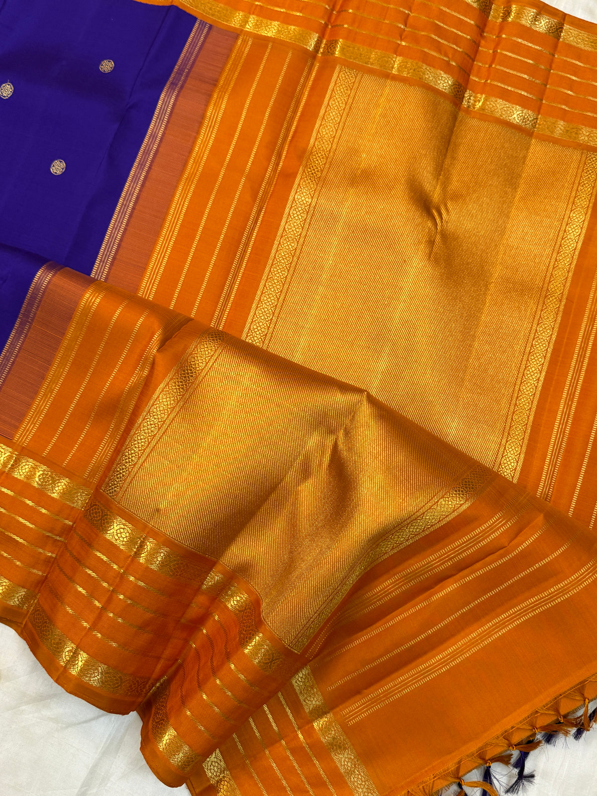 Master weaver- revival - Purple and orange varisapet border kai korvai/ Kanjipuram silk