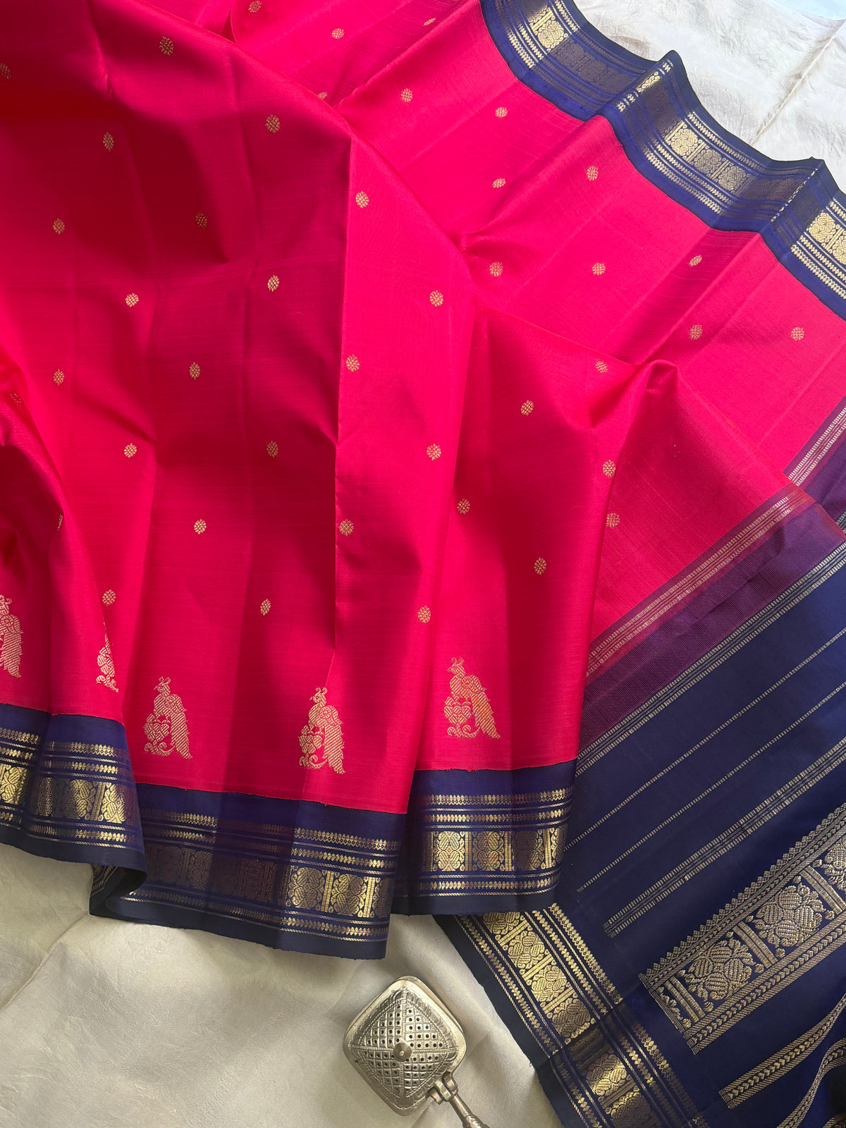 Dark pink beetu Butta Kai Korvai Kanjipuram silk